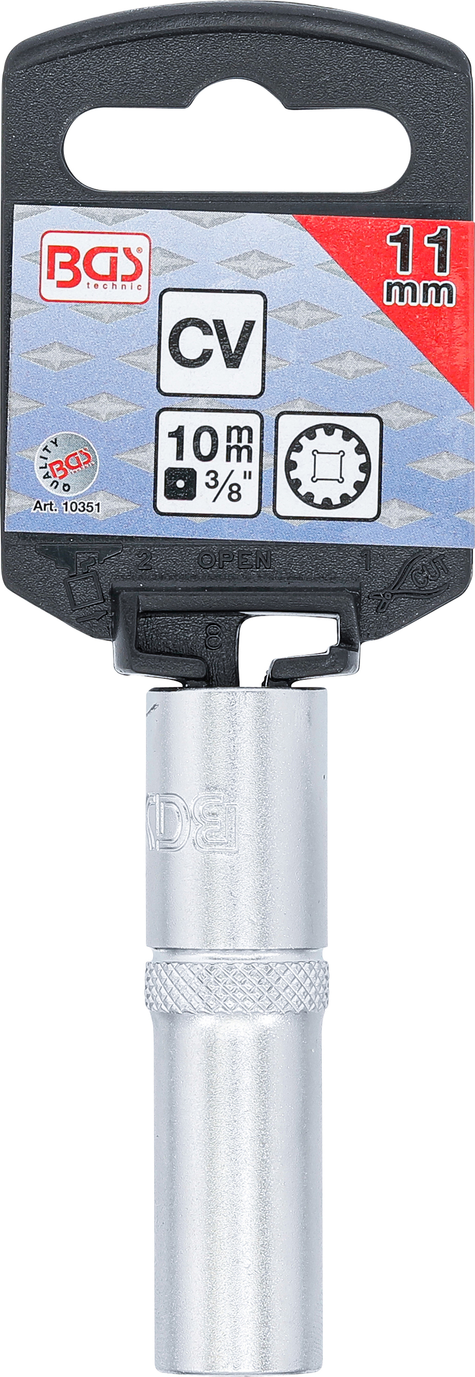 BGS Steckschlüssel-Einsatz Gear Lock, tief | Antrieb Innenvierkant 10 mm (3/8") | SW 11 mm