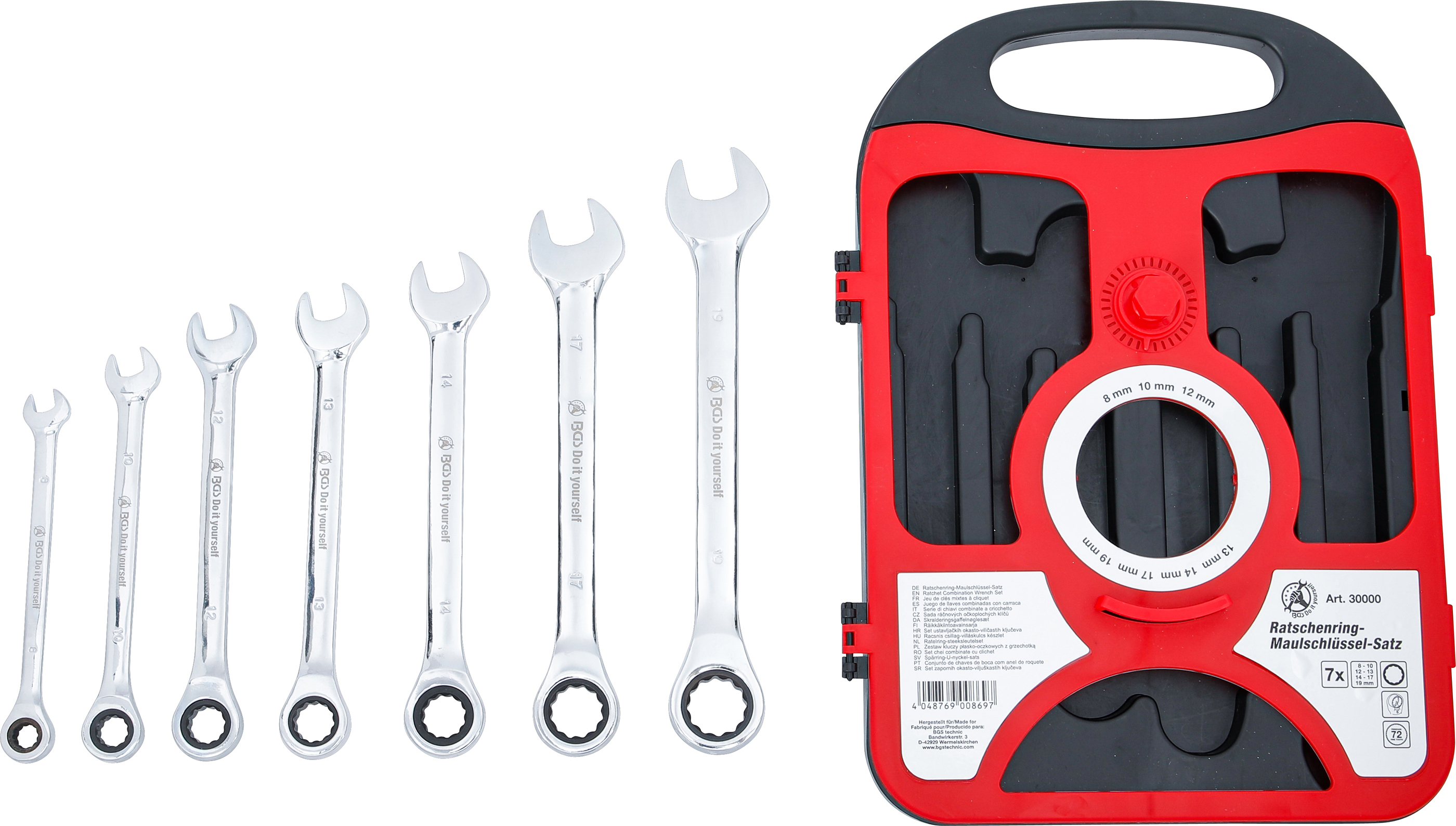 BGS Ratschenring-Maulschlüssel-Satz | SW 8 - 19 mm | 7-tlg.