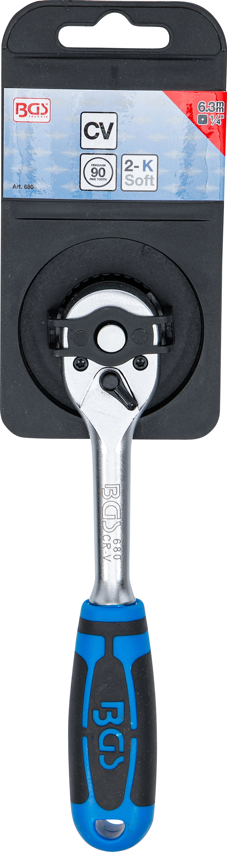 BGS Umschaltknarre | gerade Ausführung | feinverzahnt | Abtrieb Außenvierkant 6,3 mm (1/4")