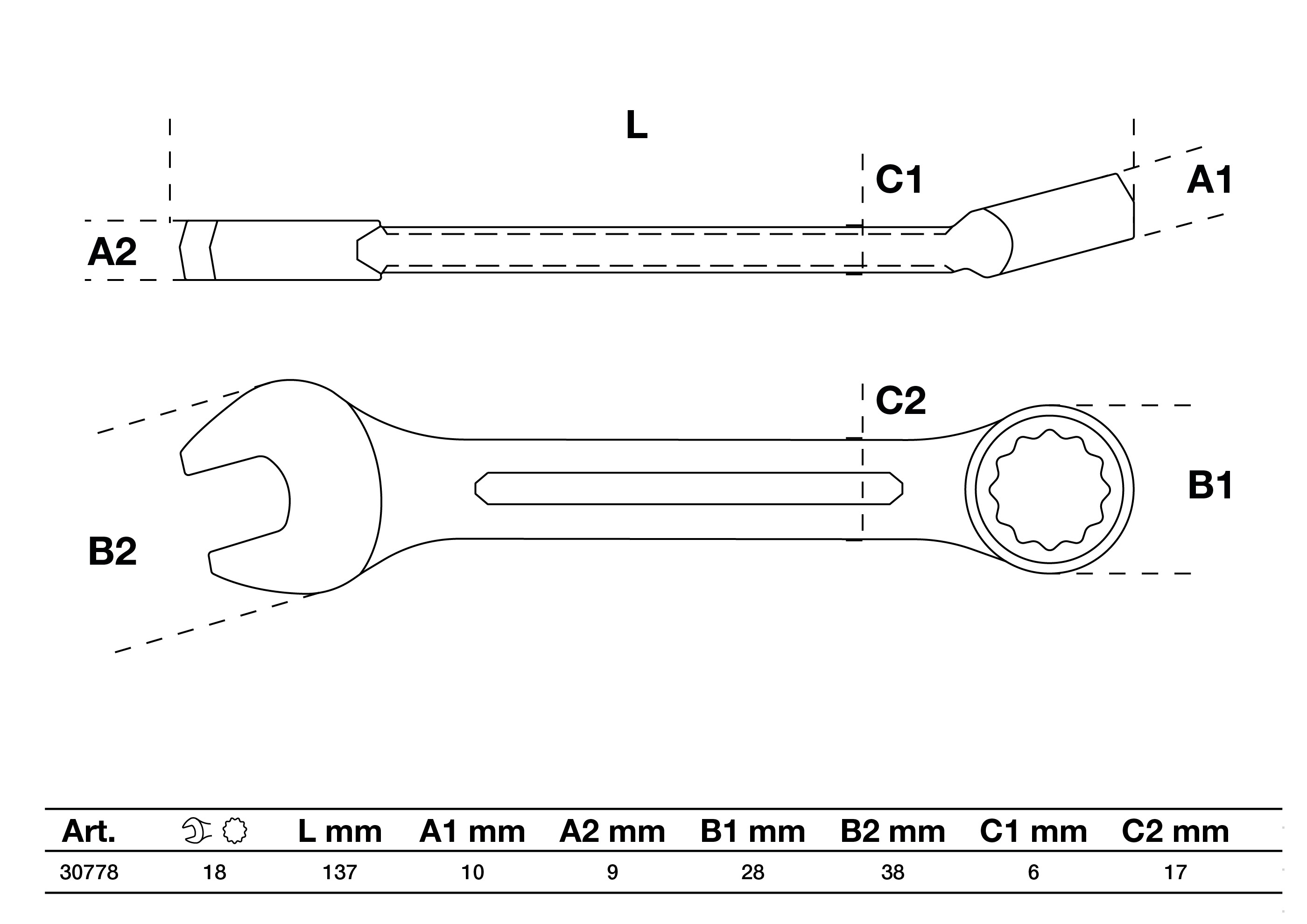 BGS Maul-Ringschlüssel, extra kurz | SW 18 mm