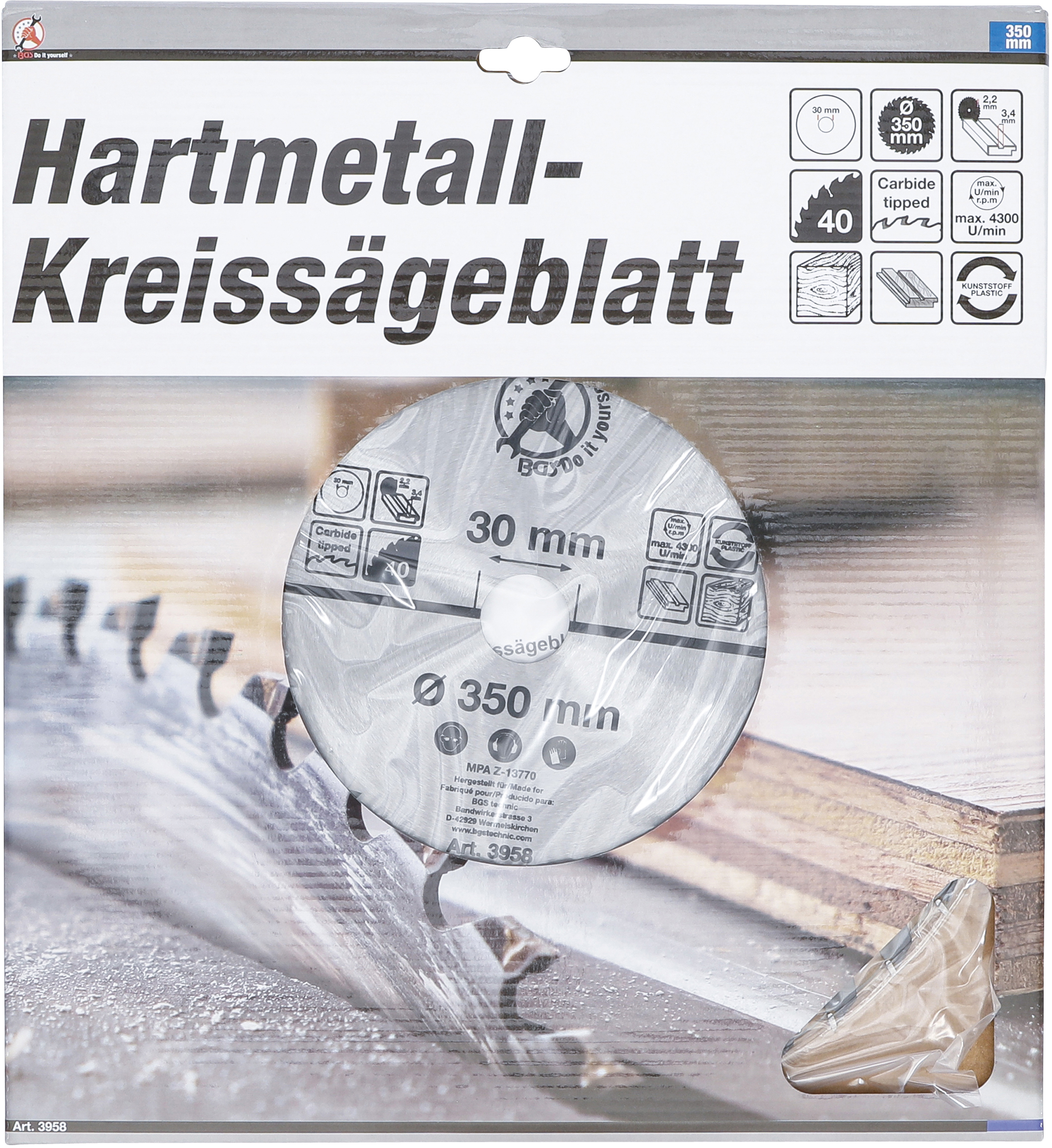 BGS Hartmetall-Kreissägeblatt | Ø 350 x 30 x 3,4 mm | 40 Zähne