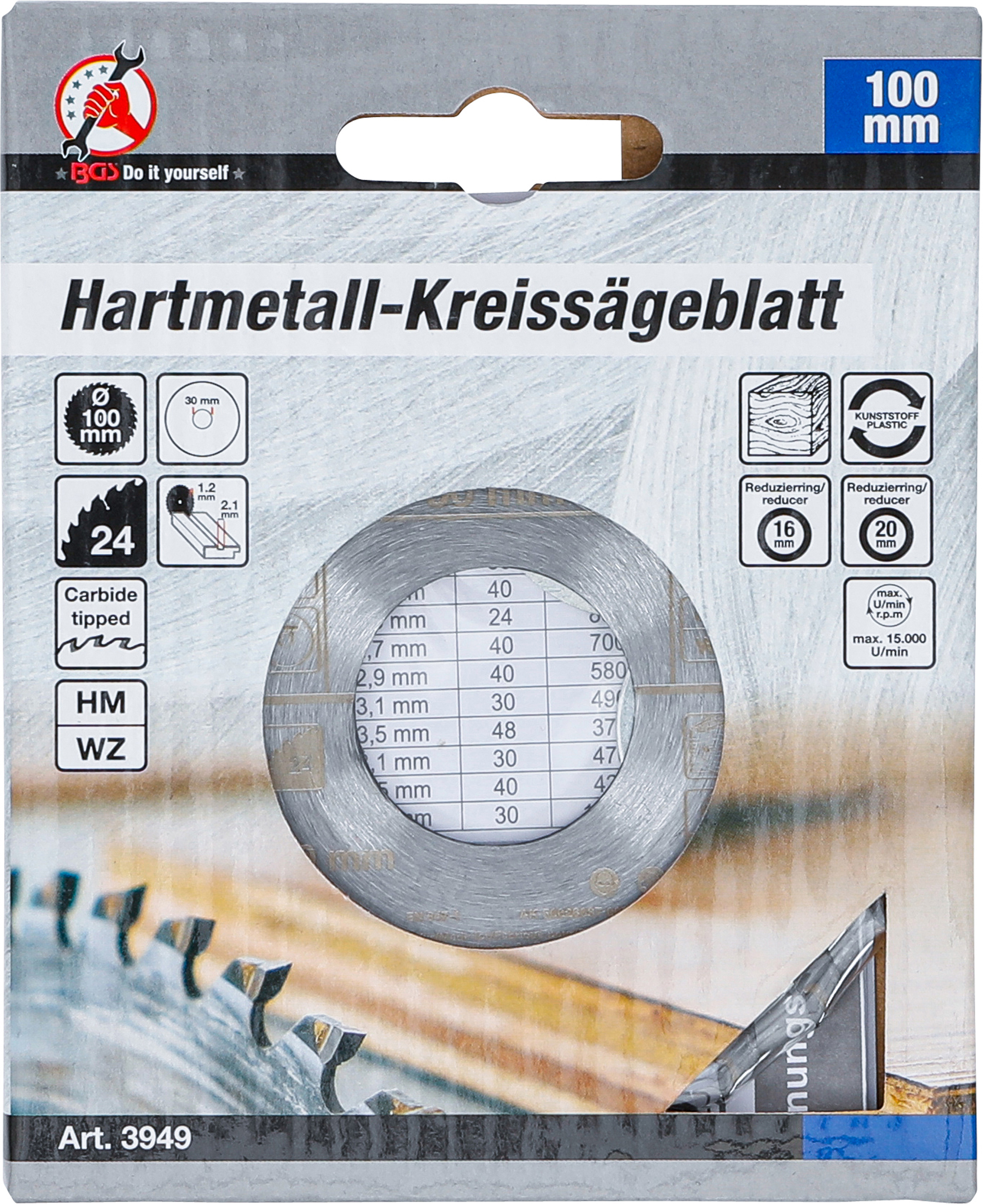 BGS Hartmetall-Kreissägeblatt | Ø 100 x 30 x 2,1 mm | 24 Zähne