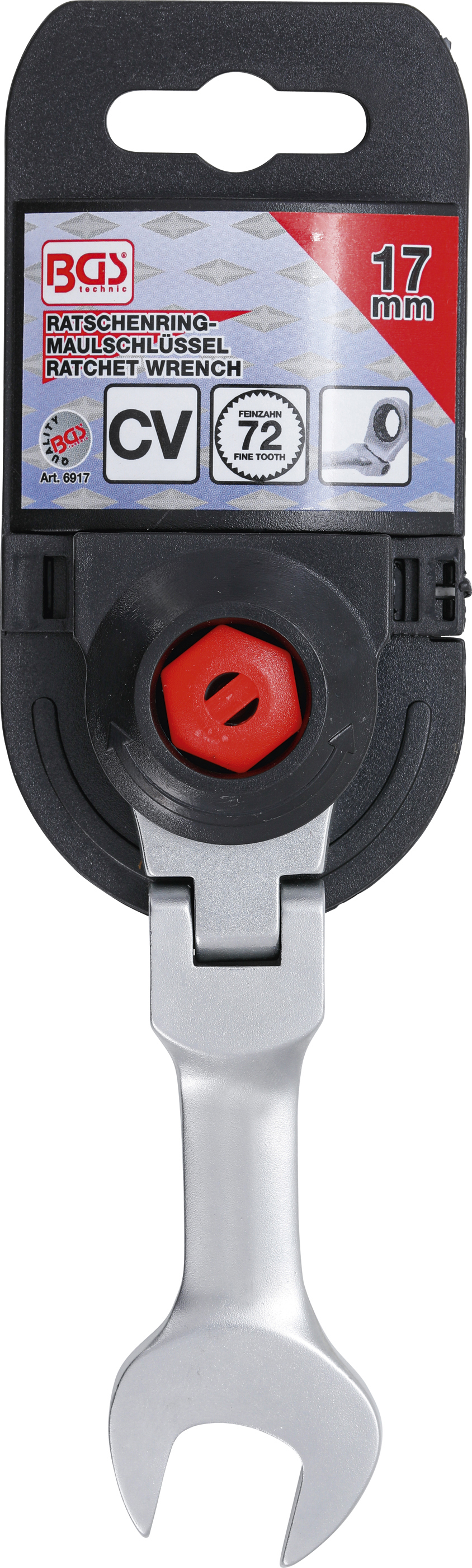 BGS Ratschenring-Maulschlüssel | kurz | abwinkelbar | SW 17 mm