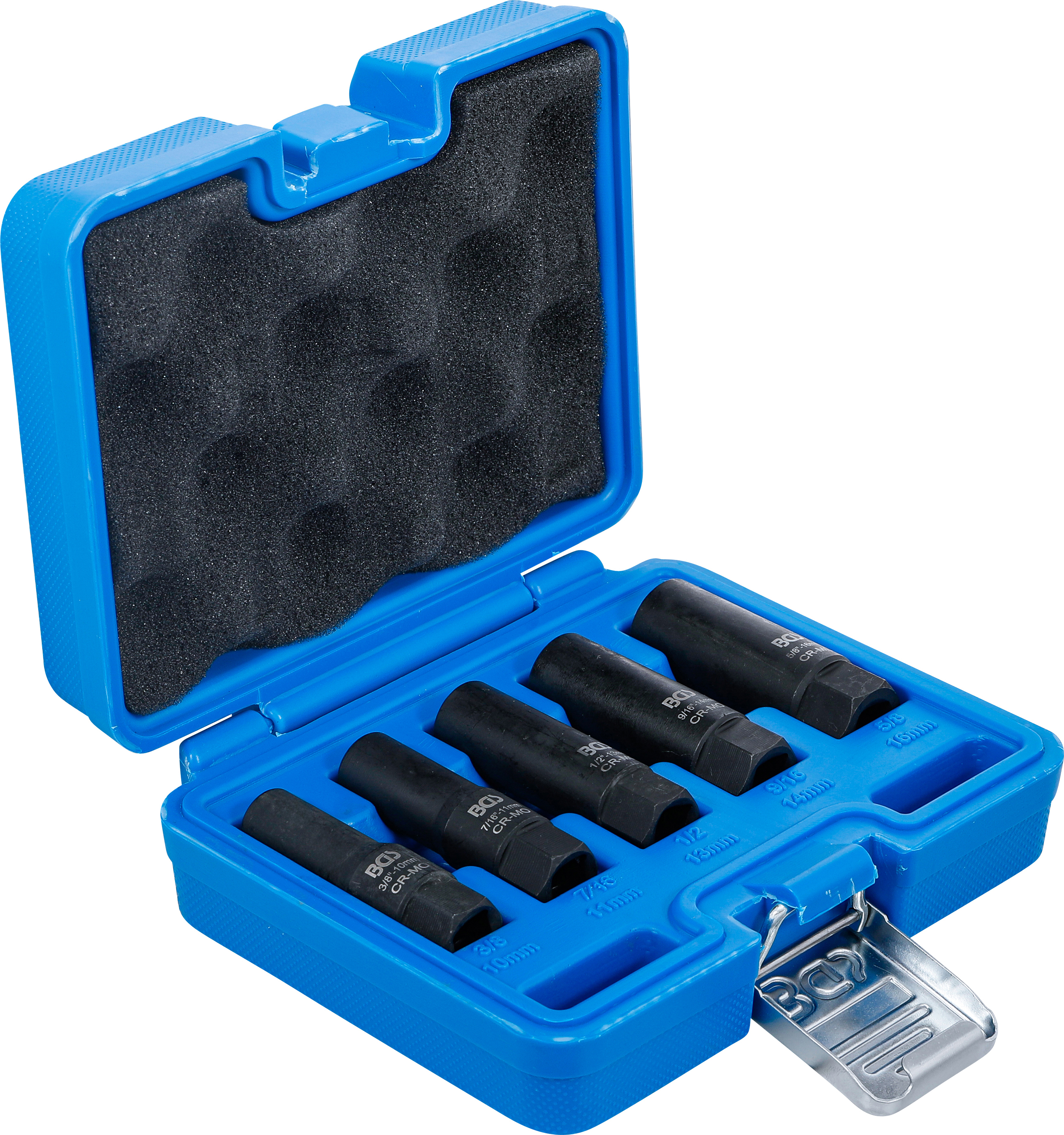 BGS Spiral-Profil-Steckschlüssel-Satz / Schraubenausdreher, tief | Antrieb Innenvierkant 10 mm (3/8") | SW 10 - 16 mm | 5-tlg.