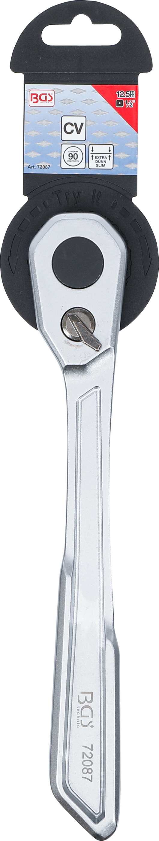 BGS Umschaltknarre | extra flach | feinverzahnt | Abtrieb Außenvierkant 12,5 mm (1/2")