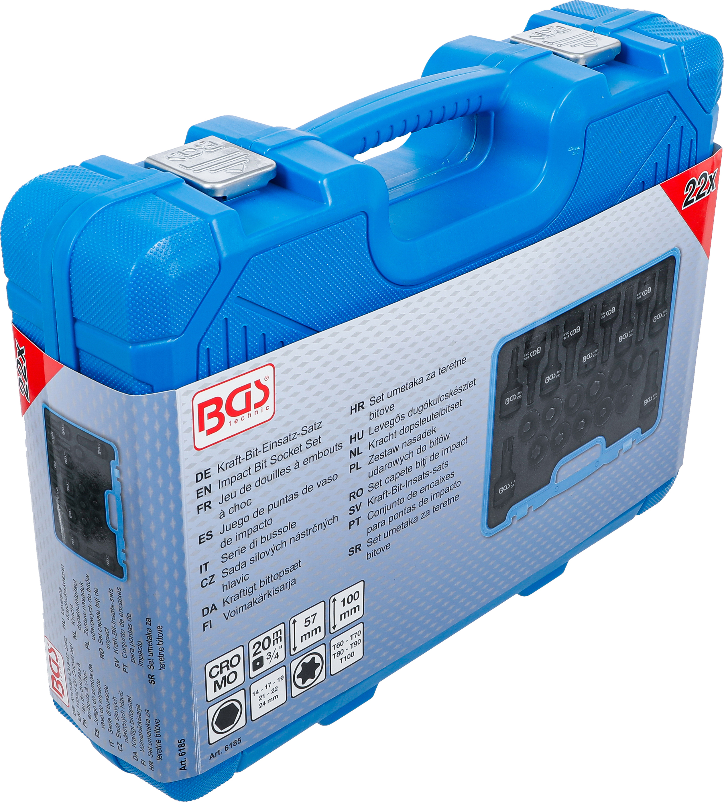 BGS Kraft-Bit-Einsatz-Satz | Antrieb Innenvierkant 20 mm (3/4") | Innensechskant, T-Profil (für Torx) | 22-tlg.