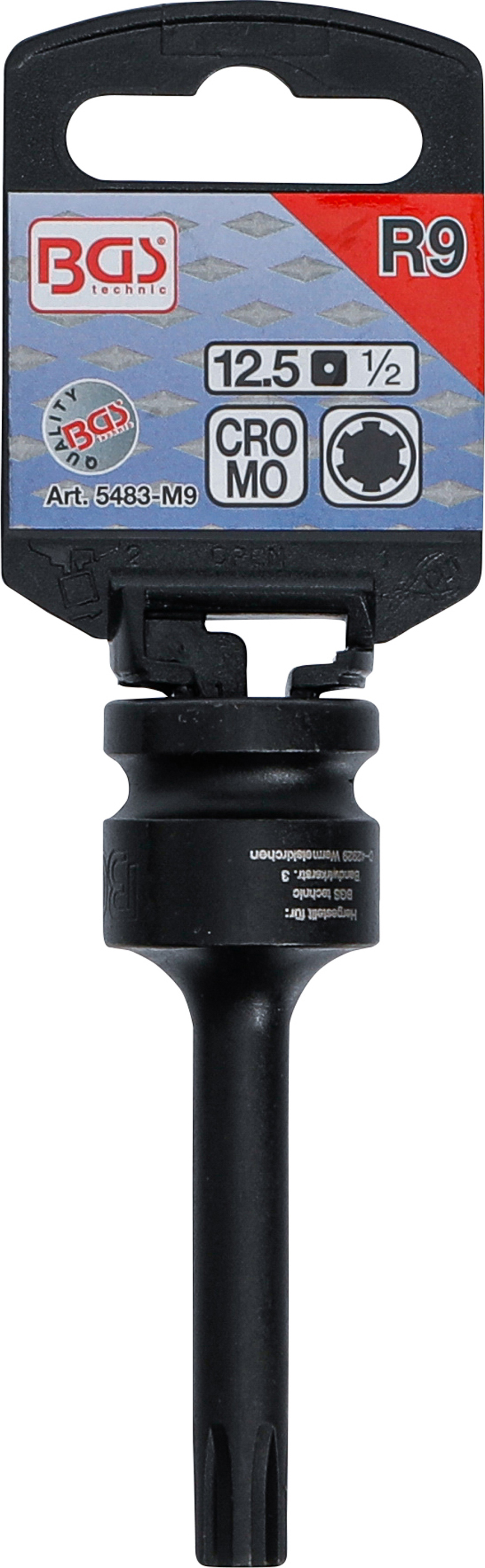 BGS Kraft-Bit-Einsatz | Länge 75 mm | Antrieb Innenvierkant 12,5 mm (1/2") | Keil-Profil (für RIBE) M9