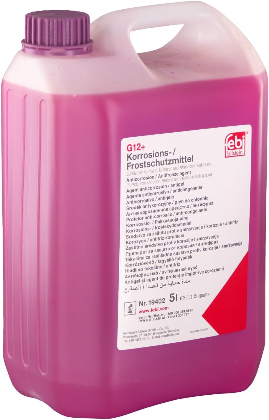 Febi Bilstein 19402 Kühlerfrostschutz Konzentrat G12+ Rosa 5 Liter