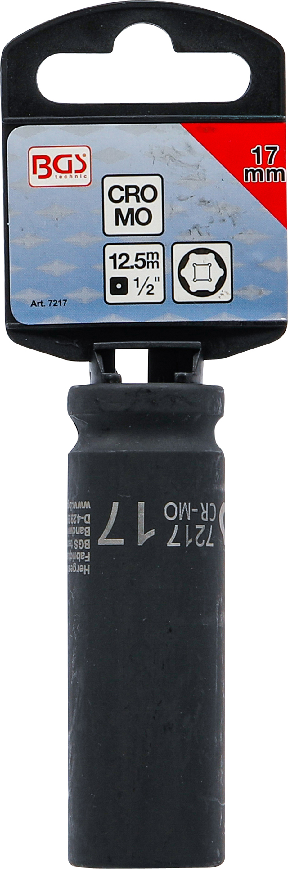 BGS Kraft-Steckschlüssel-Einsatz Sechskant, tief | Antrieb Innenvierkant 12,5 mm (1/2") | SW 17 mm