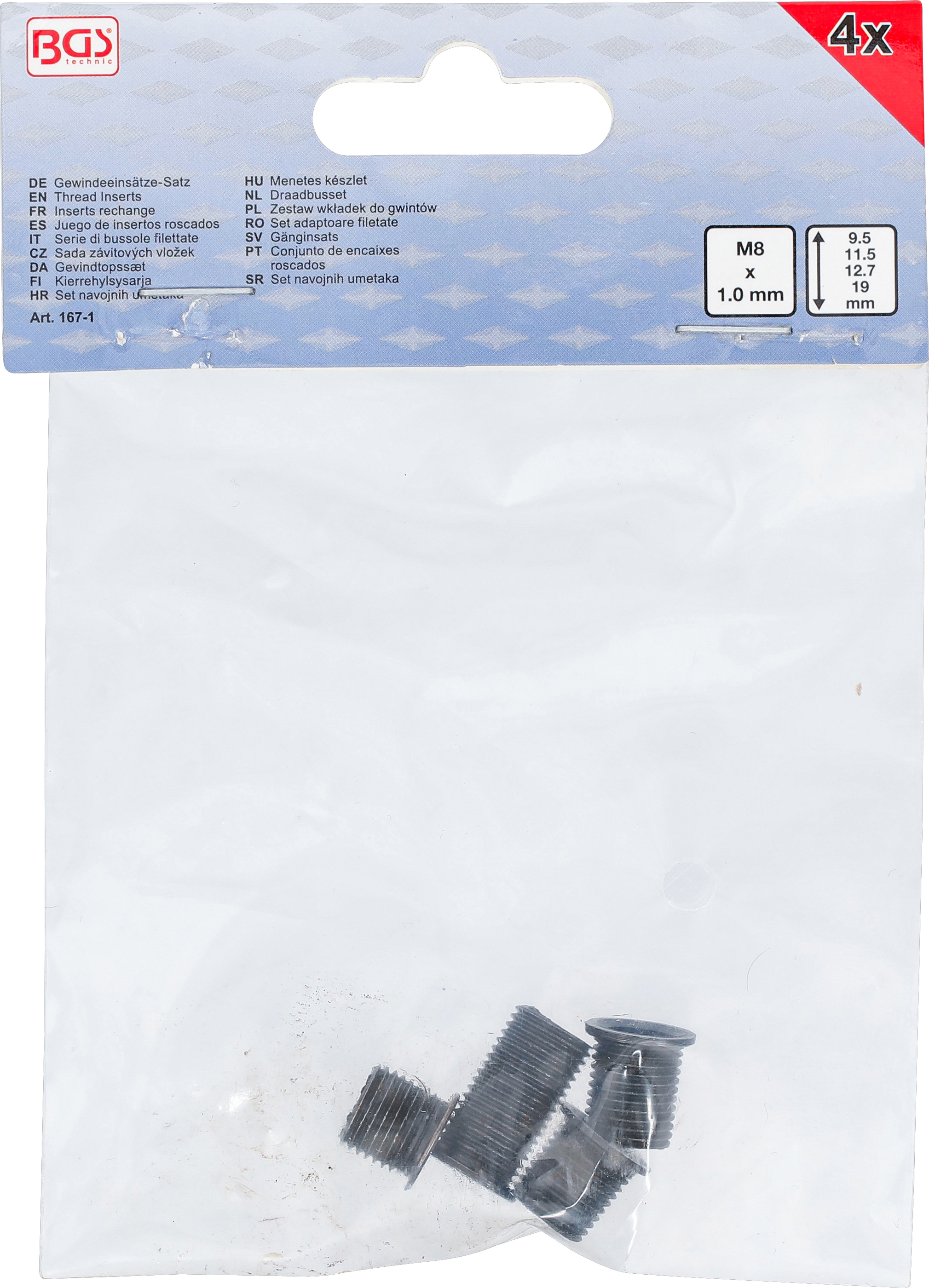 BGS Gewindeeinsätze-Satz | M8 x 1.0 | für Art. 167 | 4-tlg.