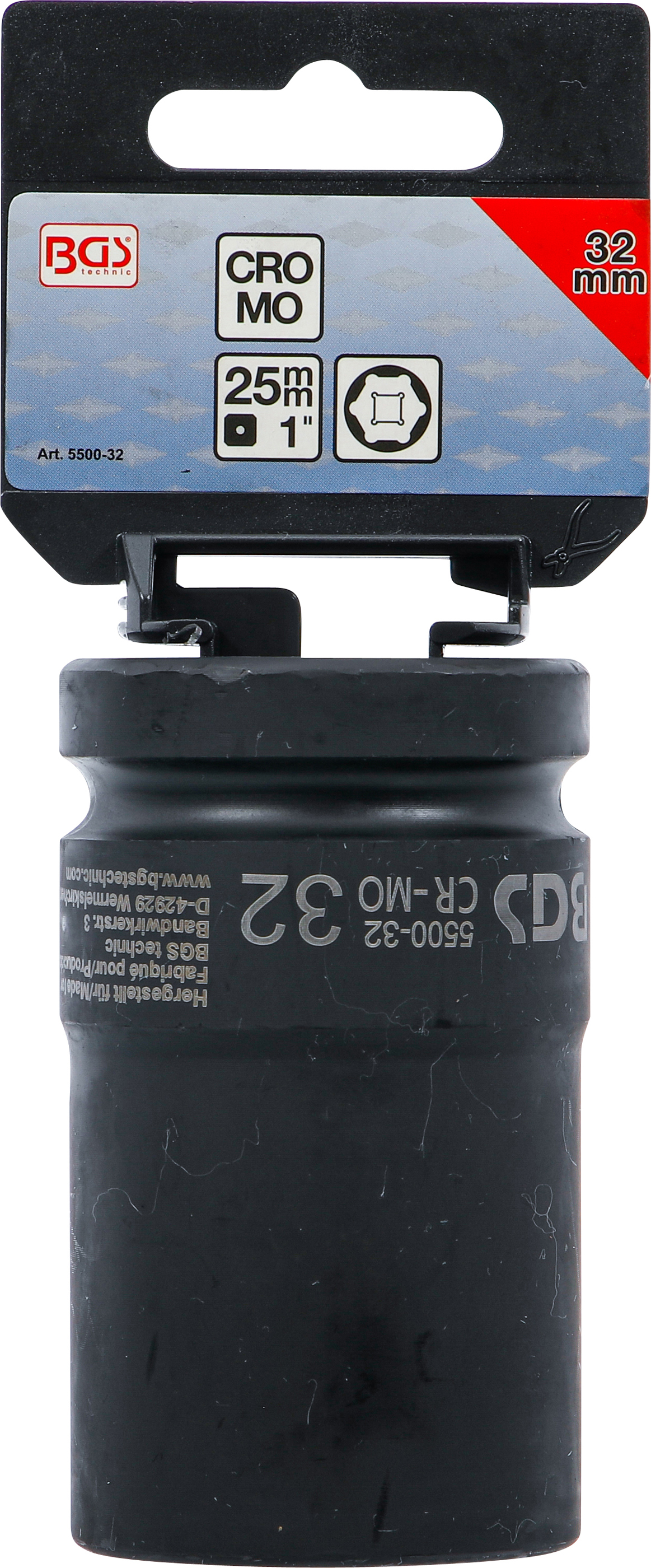 BGS Kraft-Steckschlüssel-Einsatz Sechskant, tief | Antrieb Innenvierkant 25 mm (1") | SW 32 mm