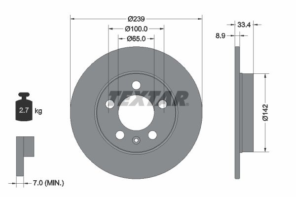 Bremsscheibe “TEXTAR voll , 239 mm, 8,9 mm”