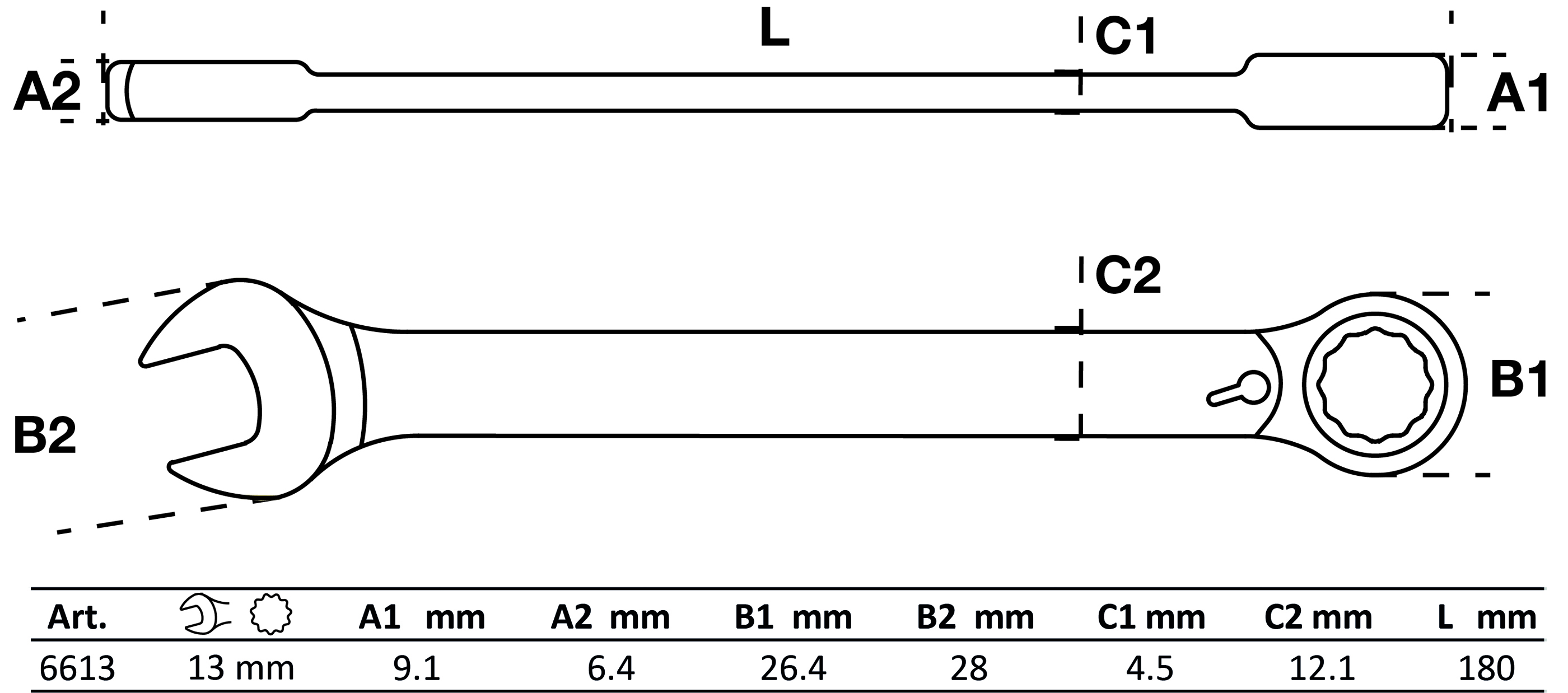 BGS Ratschenring-Maulschlüssel | umschaltbar | SW 13 mm