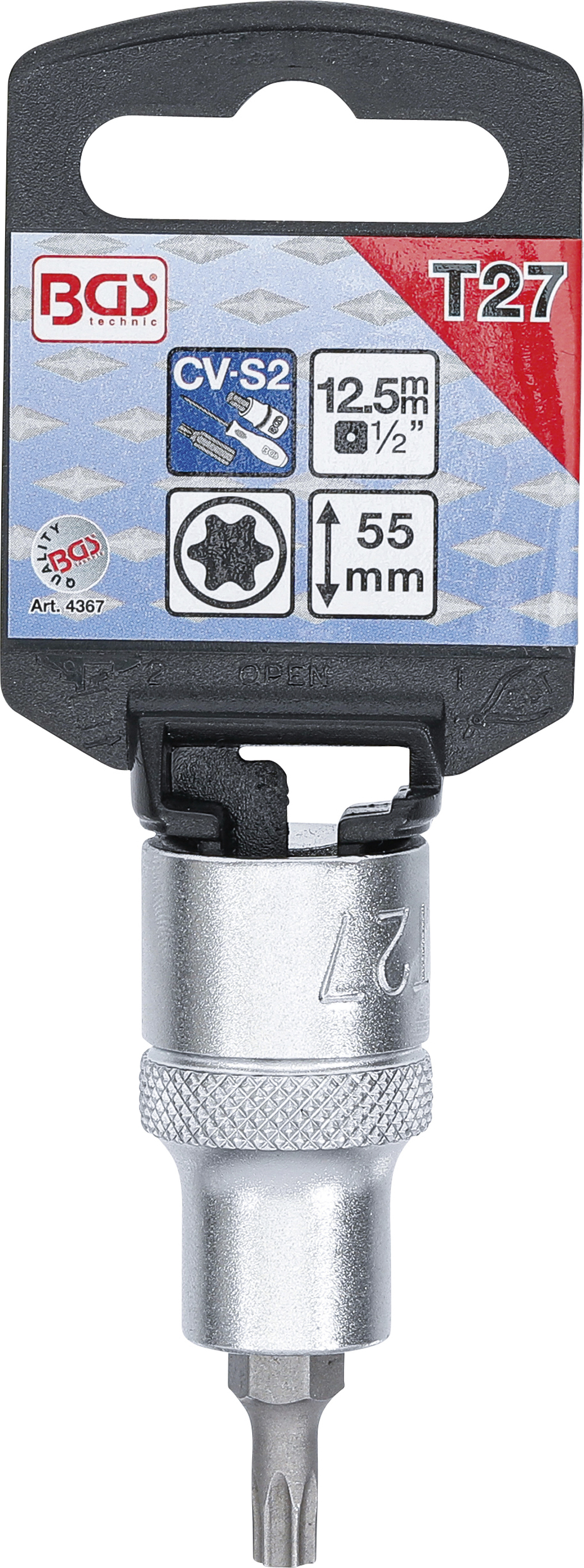BGS Bit-Einsatz | Antrieb Innenvierkant 12,5 mm (1/2") | T-Profil (für Torx) T27