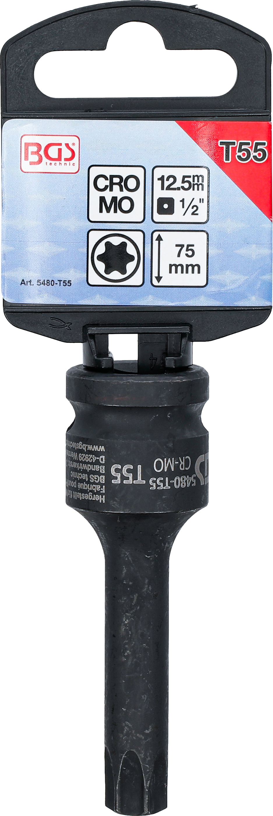 BGS Kraft-Bit-Einsatz | Länge 75 mm | Antrieb Innenvierkant 12,5 mm (1/2") | T-Profil (für Torx) T55