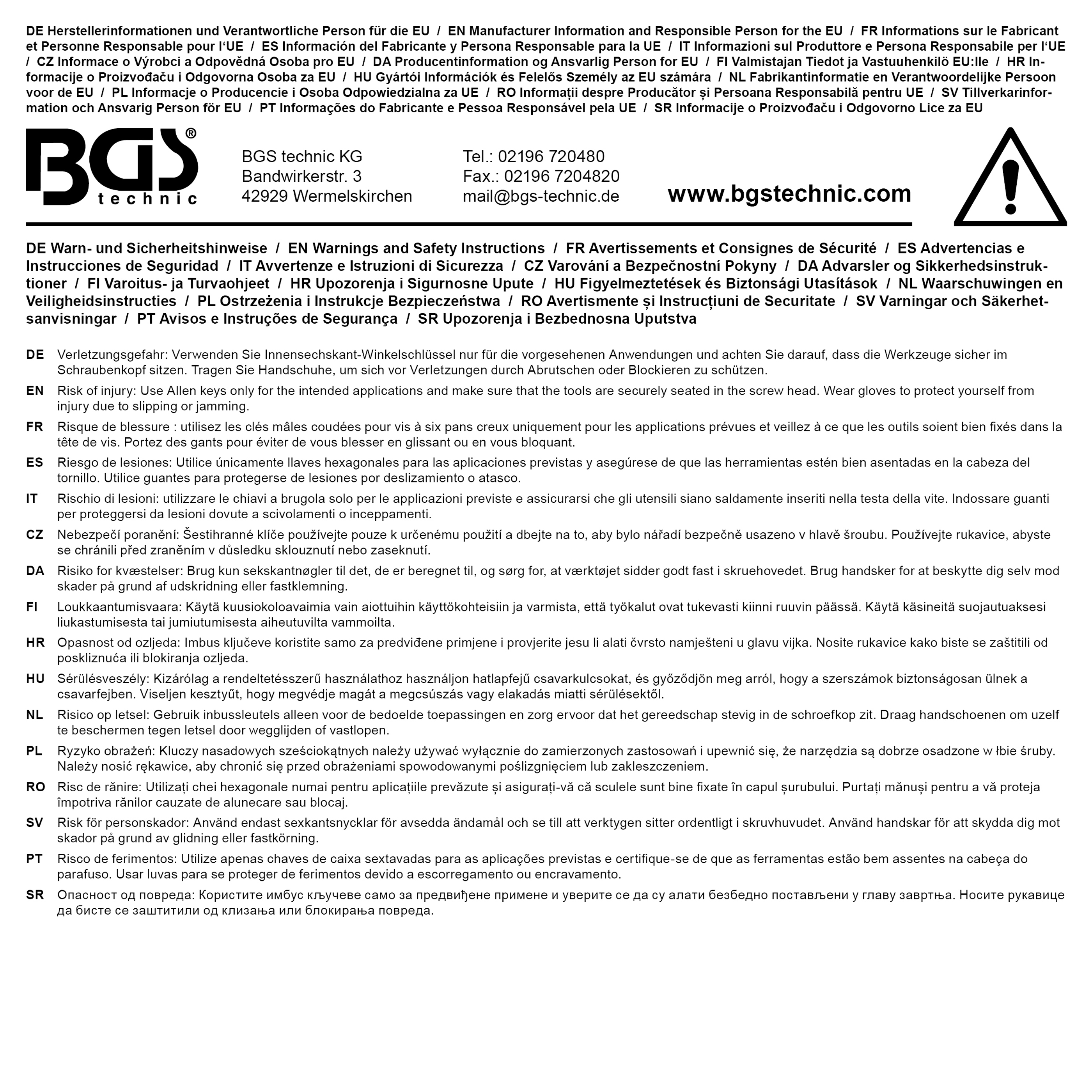 BGS Winkelschlüssel | extra lang | Innensechskant / Innensechskant mit Kugelkopf 3 mm