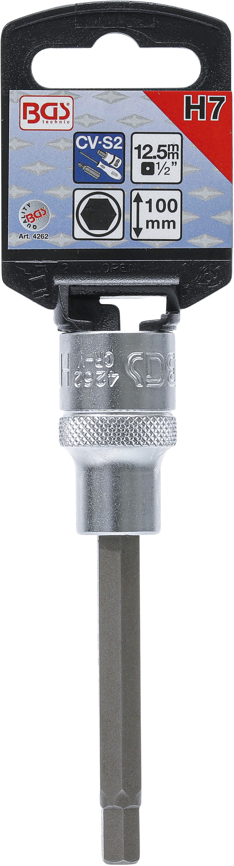 BGS Bit-Einsatz | Länge 100 mm | Antrieb Innenvierkant 12,5 mm (1/2") | Innensechskant 7 mm