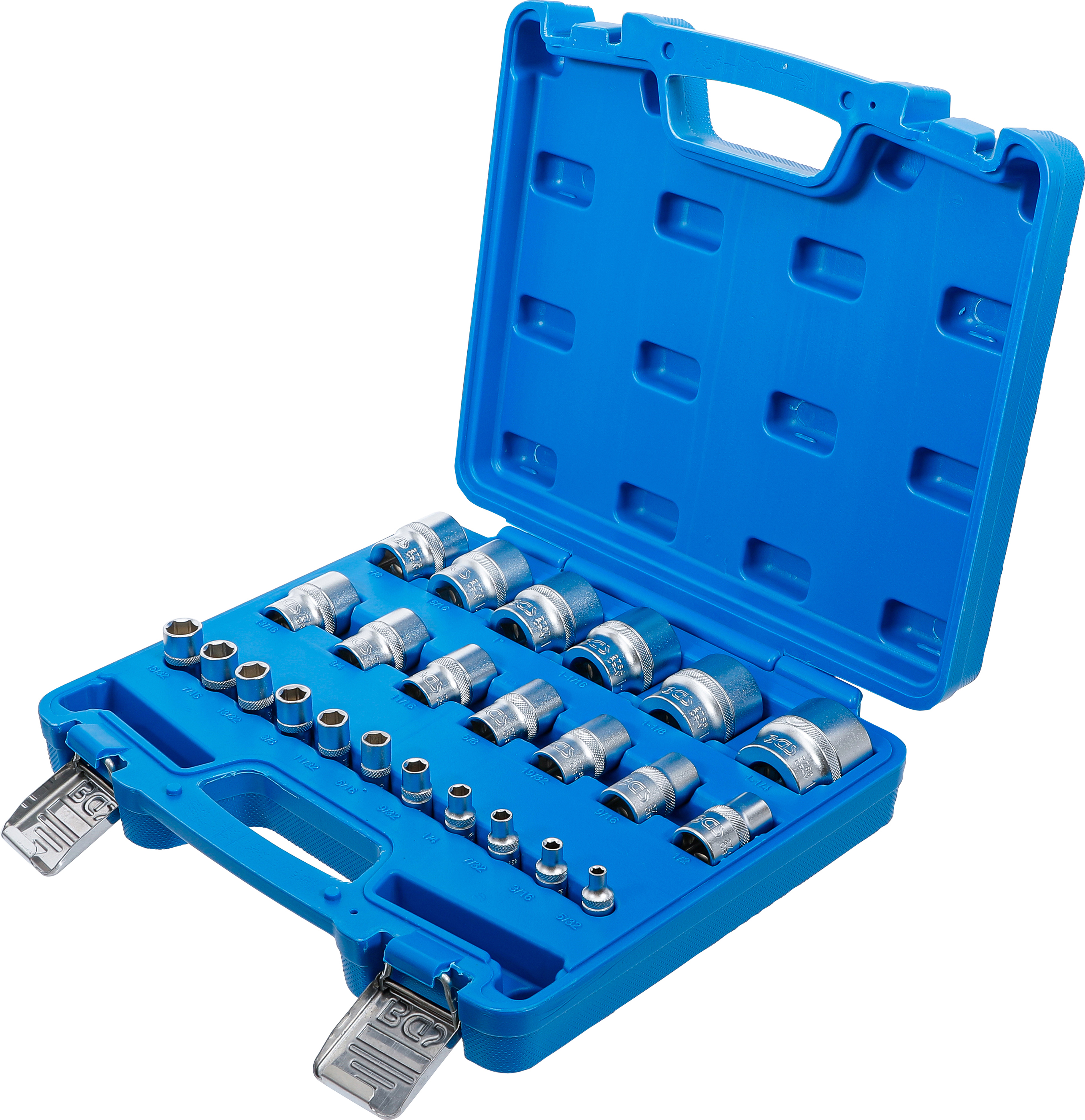 BGS Steckschlüssel-Einsatz-Satz, Sechskant | Antriebe Innenvierkant 6,3 mm (1/4"), 12,5 mm (1/2") | Zollmaße | 24-tlg.