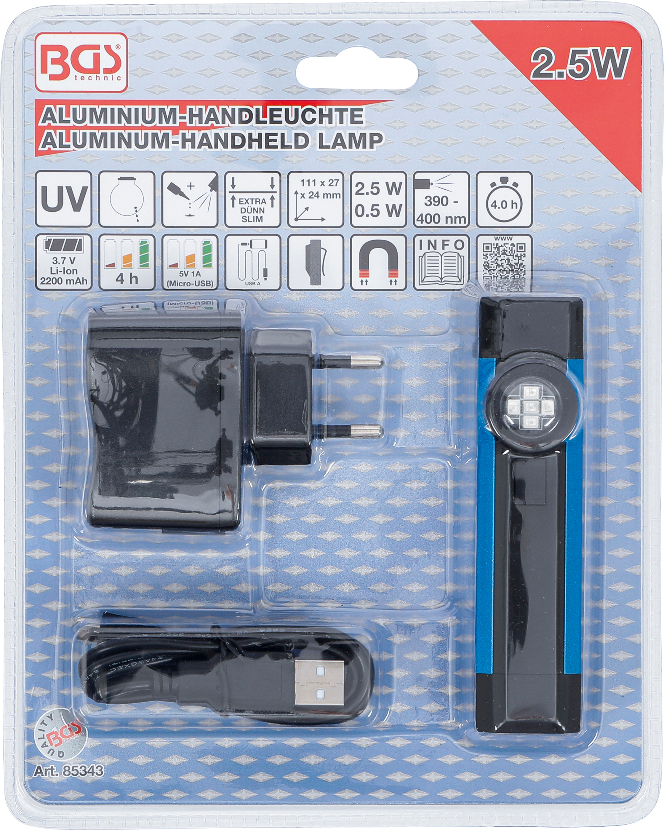 BGS UV-Aluminium-Handleuchte | 2,5 W