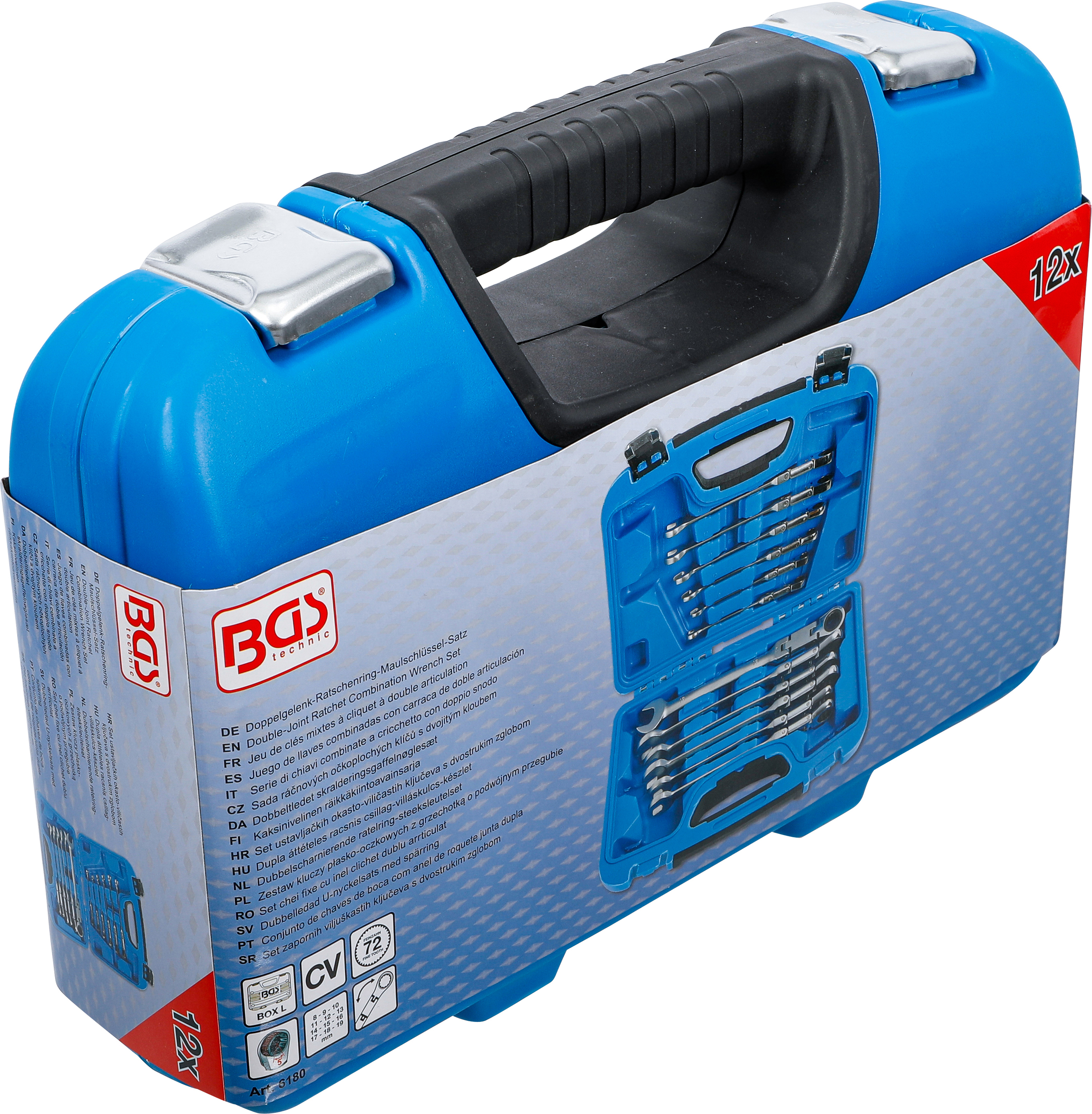 BGS Doppelgelenk-Ratschenring-Maulschlüssel-Satz | abwinkelbar | SW 8 - 19 mm | 12-tlg.