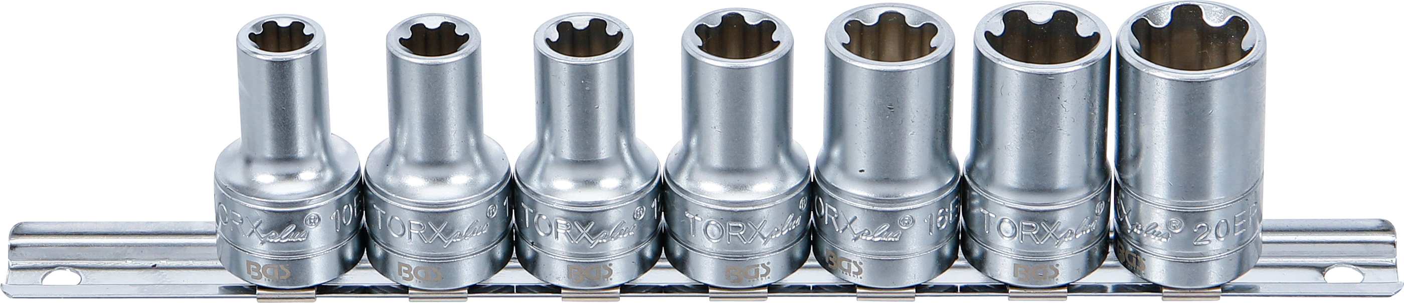 BGS Steckschlüssel-Einsatz-Satz T-Profil Plus (für Torx Plus) | Antrieb Innenvierkant 10 mm (3/8") | SW 10EP - 20EP | 7-tlg.