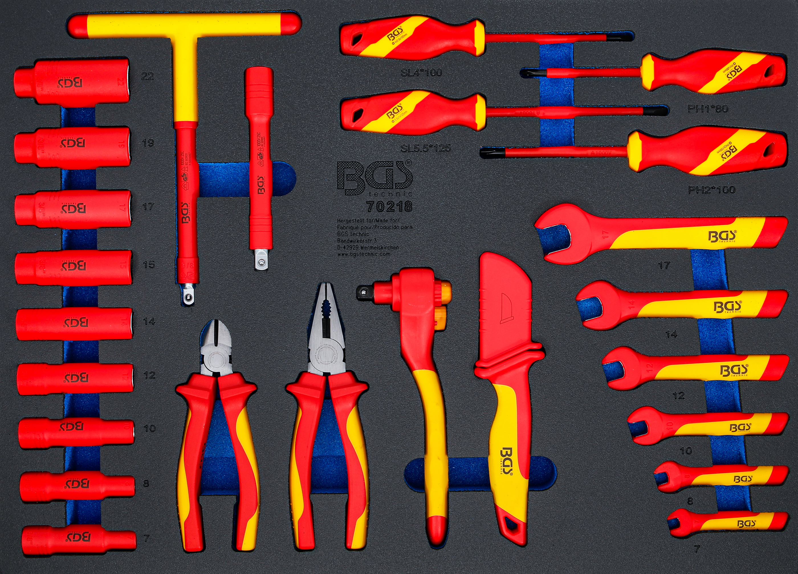 BGS Werkstattwageneinlage 3/3: VDE-Steckschlüssel-Satz | Antrieb Innenvierkant 10 mm (3/8") | 26-tlg.