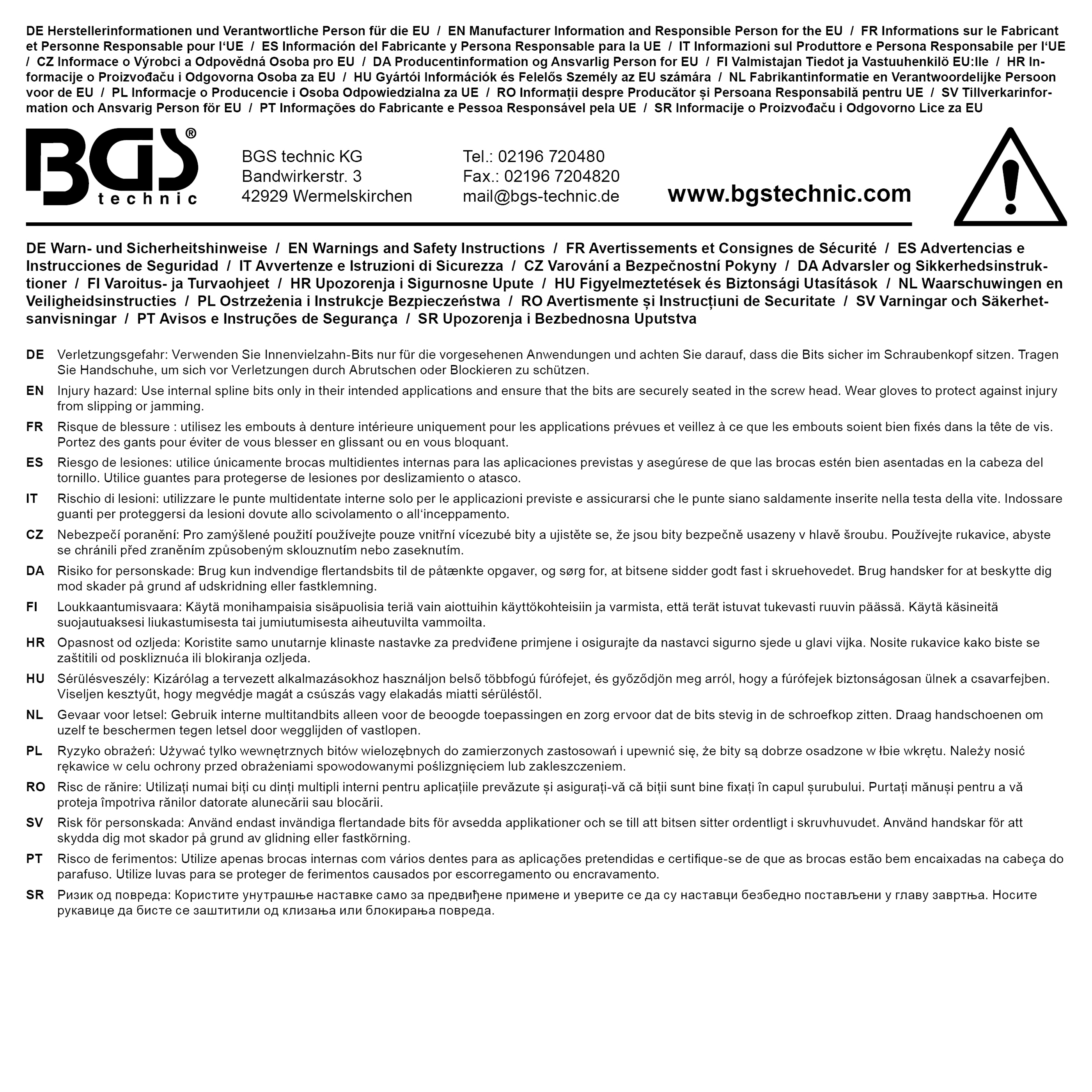 BGS Bit-Einsatz | Antrieb Innenvierkant 12,5 mm (1/2") | Innenvielzahn (für XZN) mit Bohrung M16