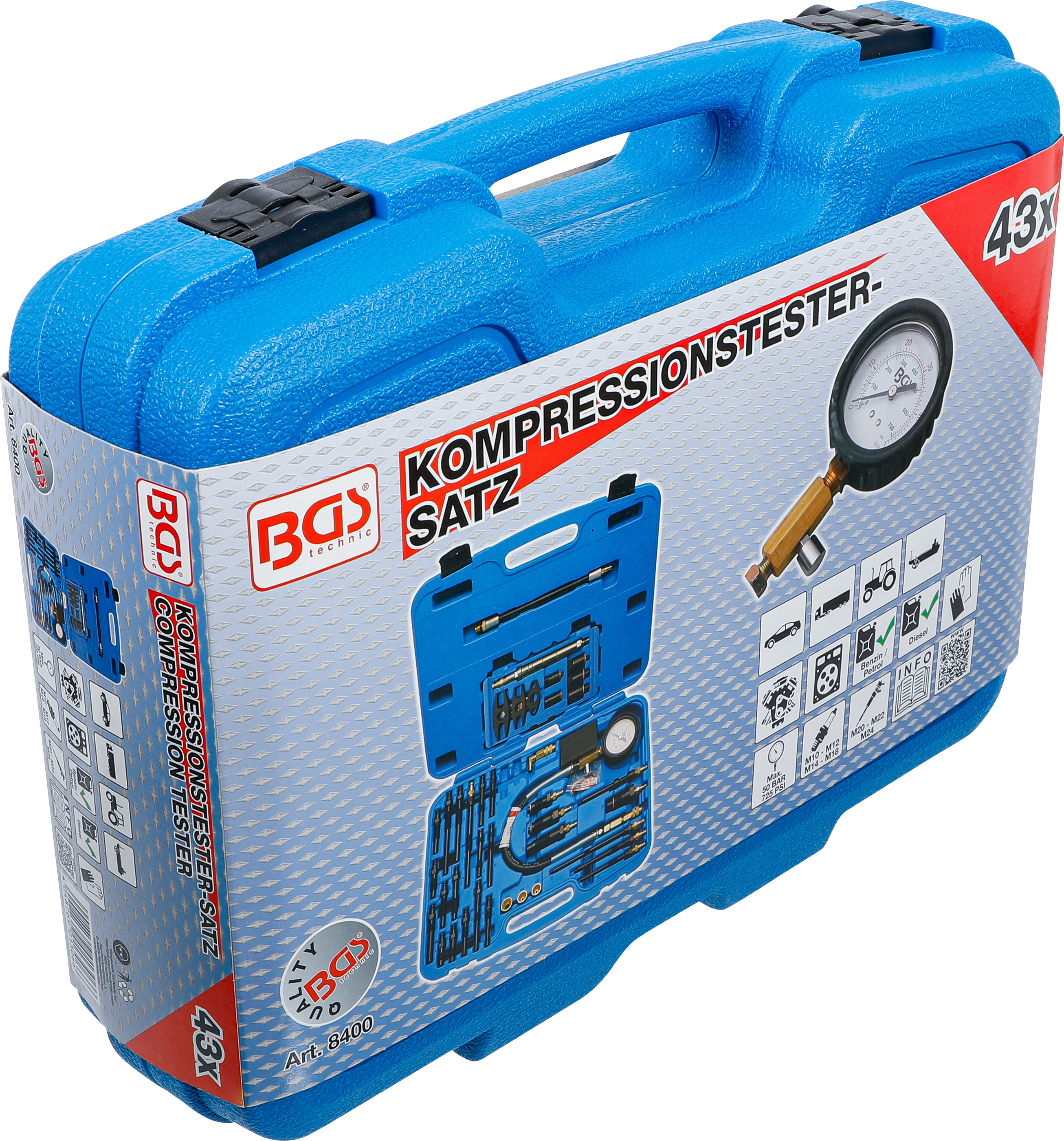 BGS Kompressionstester-Satz für Benzin- und Dieselmotoren