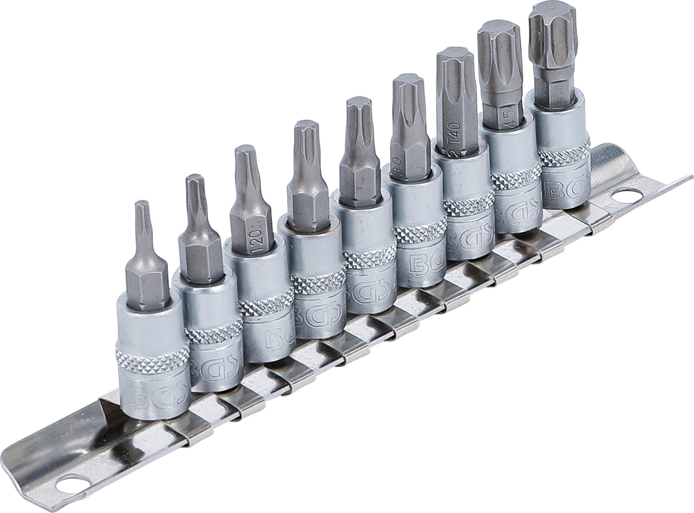 BGS Bit-Einsatz-Satz | Antrieb Innenvierkant 6,3 mm (1/4") | T-Profil (für Torx) T10 - T50 | 9-tlg.