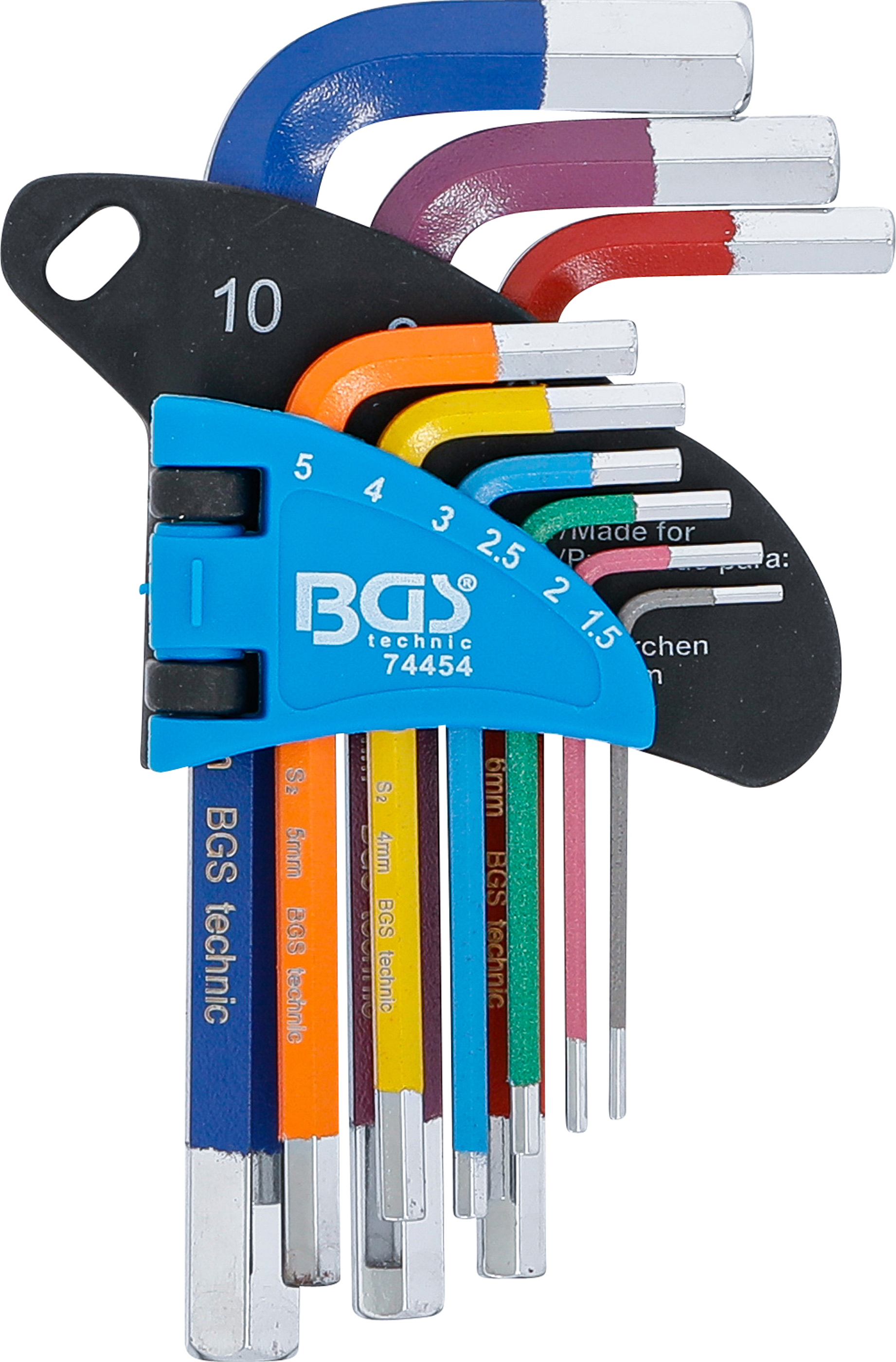 BGS Winkelschlüssel-Satz | Multicolour | kurz | Innensechskant 1,5 - 10 mm | 9-tlg.