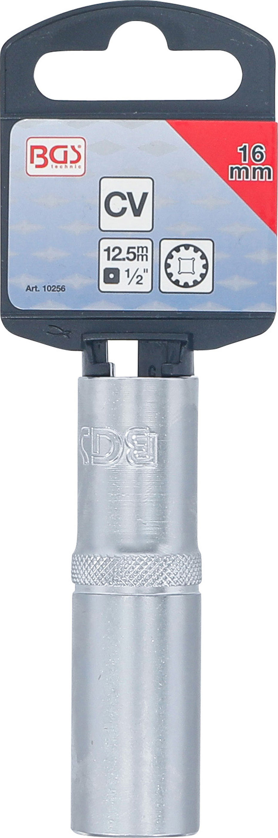 BGS Steckschlüssel-Einsatz Gear Lock, tief | Antrieb Innenvierkant 12,5 mm (1/2") | SW 16 mm