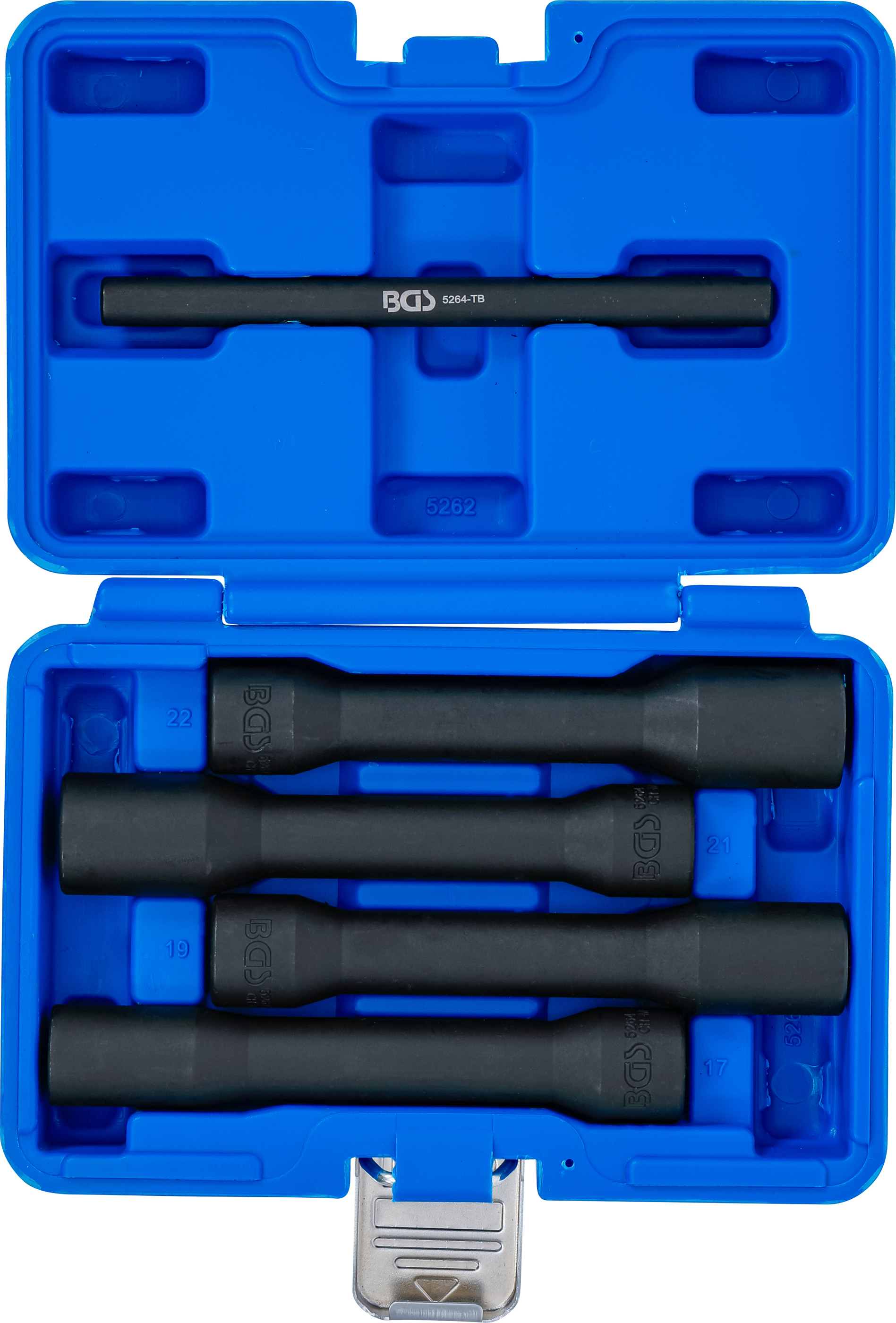 BGS Spiral-Profil-Steckschlüssel-Satz / Schraubenausdreher, tief | Antrieb Innenvierkant 12,5 mm (1/2") | SW 17 - 22 mm | 5-tlg.