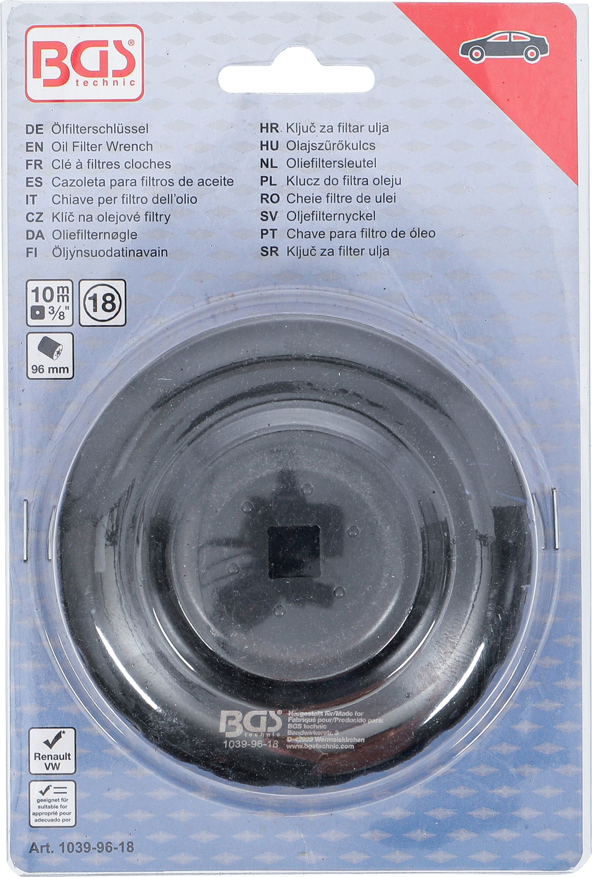 BGS Ölfilterschlüssel | 18-kant | Ø 96 mm | für Renault, VW BGS Ölfilterschlüssel | 18-kant | Ø 96 mm | für Renault, VW
