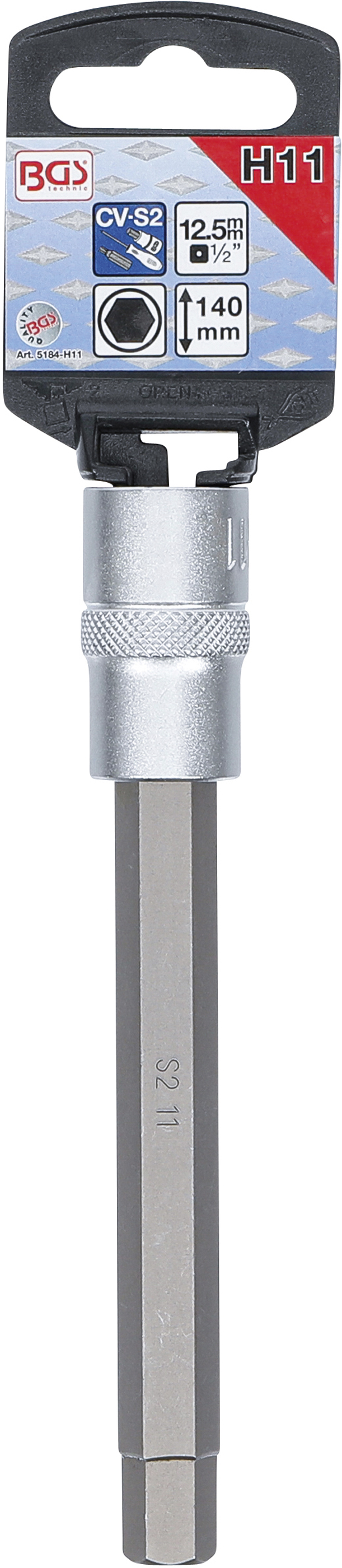 BGS Bit-Einsatz | Länge 140 mm | Antrieb Innenvierkant 12,5 mm (1/2") | Innensechskant 11 mm