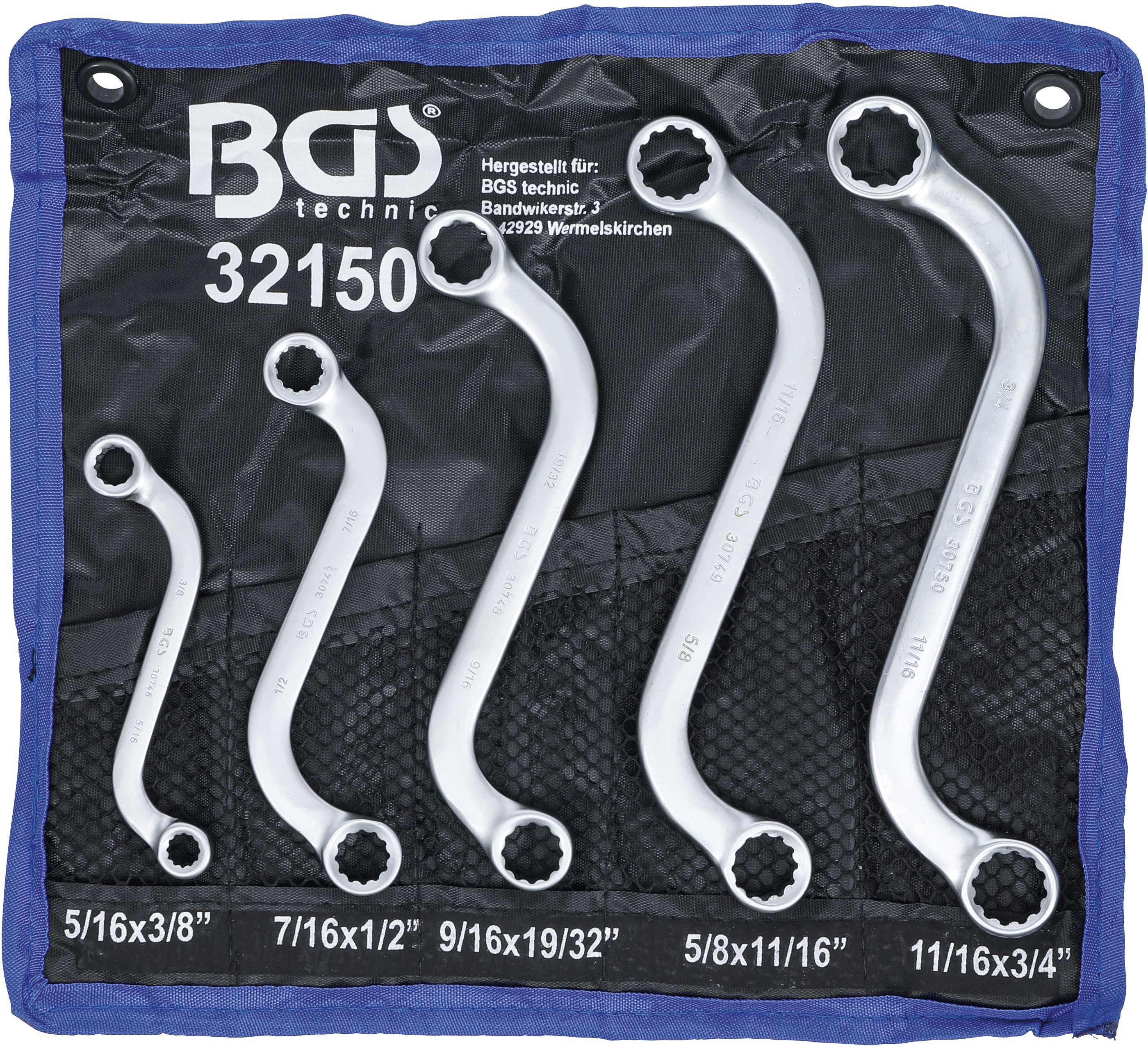 BGS S-Form Doppel-Ringschlüssel-Satz | Zollgrößen | SW 3/8" - 3/4" | 5-tlg.