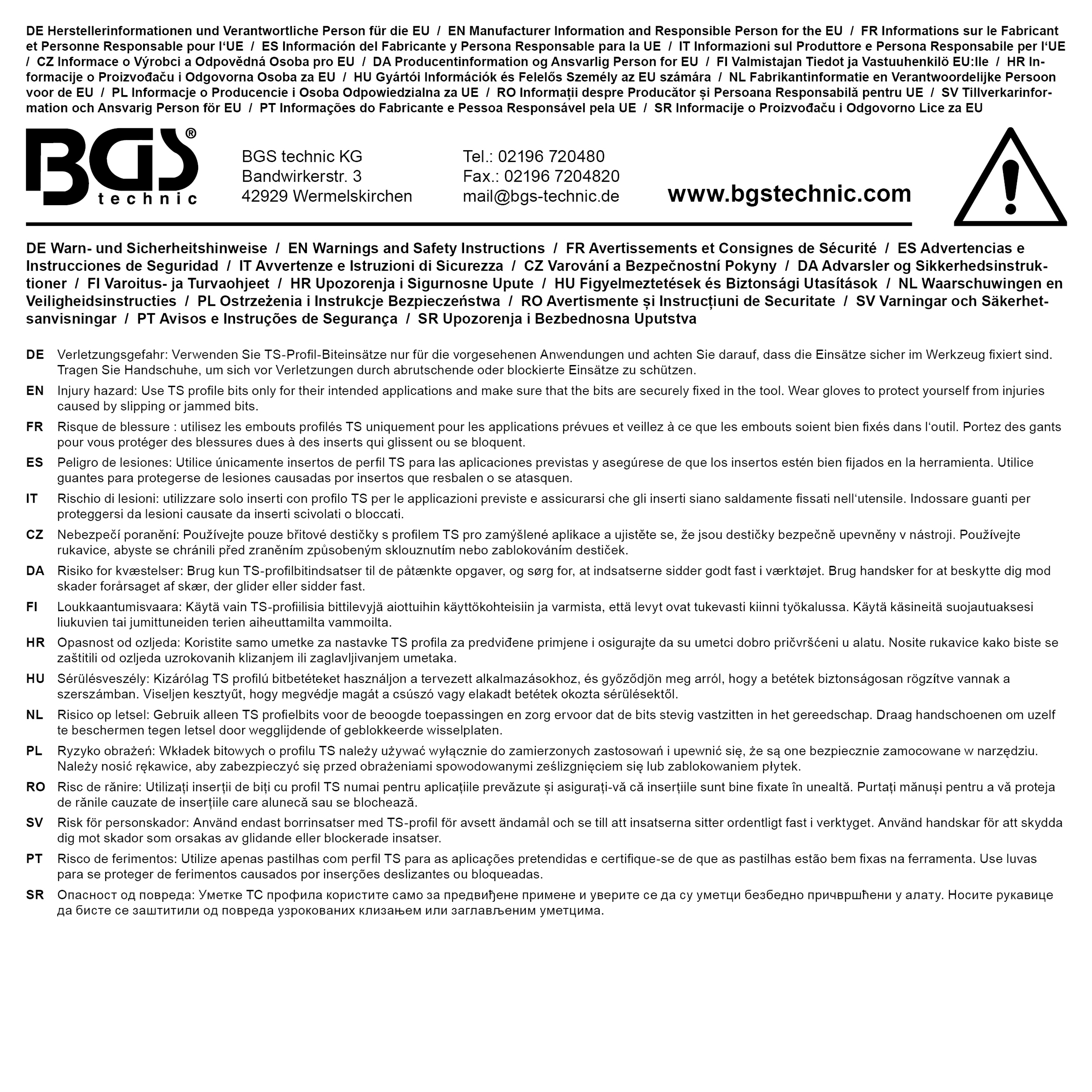 BGS Bit-Einsatz | Antrieb Innenvierkant 6,3 mm (1/4") | TS-Profil (für Torx Plus) mit Bohrung TS40