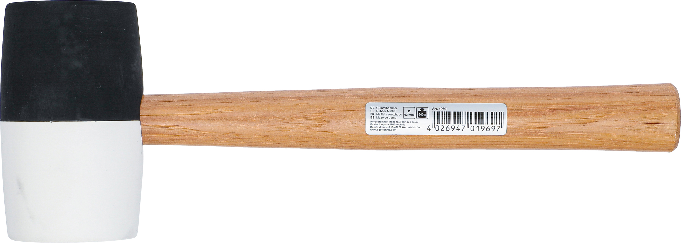 BGS Gummihammer | Hickory-Stiel | schwarz-weißer Kopf | Ø 63 mm | 840 g