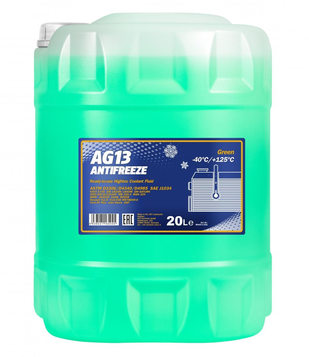 Mannol 4013 Kühlerfrostschutz Antifreeze AG13 Hightec -40 Fertigmischung 20 Liter