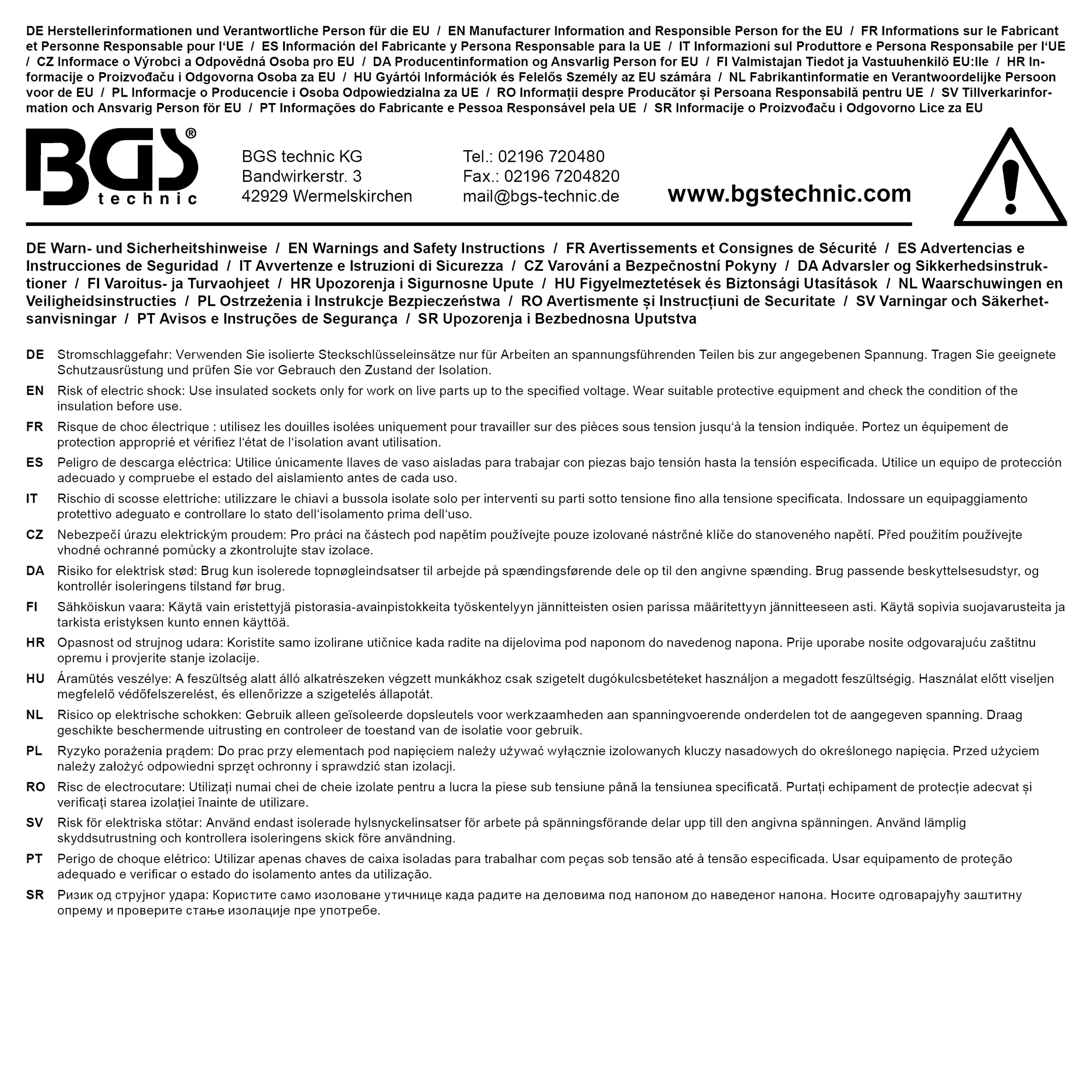 BGS VDE-Steckschlüssel-Einsatz Sechskant | Antrieb Innenvierkant 10 mm (3/8") | SW 6 mm
