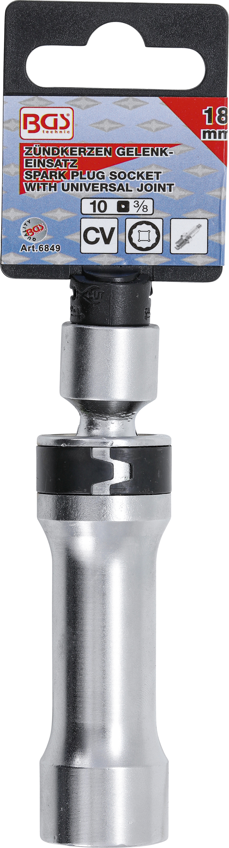 BGS Zündkerzen-Gelenkeinsatz Zwölfkant mit Haltefeder | Antrieb Innenvierkant 10 mm (3/8") | SW 18 mm