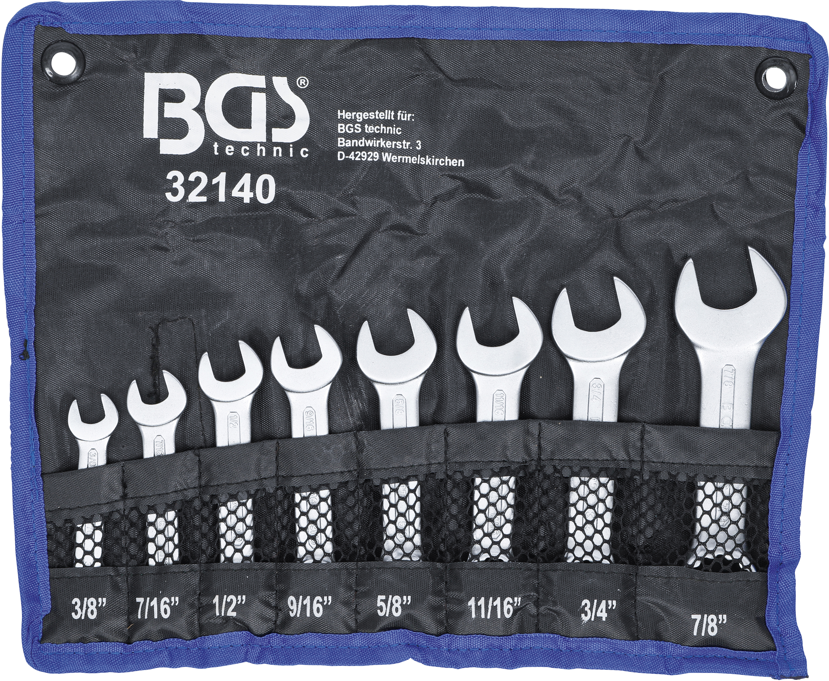 BGS Maul-Ringschlüssel-Satz | extra kurz | Zollgrößen | SW 3/8" - 7/8" | 8-tlg.