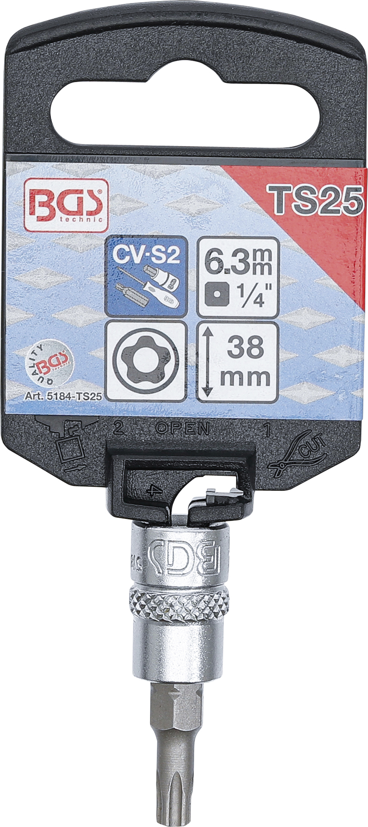 BGS Bit-Einsatz | Antrieb Innenvierkant 6,3 mm (1/4") | TS-Profil (für Torx Plus) mit Bohrung TS25