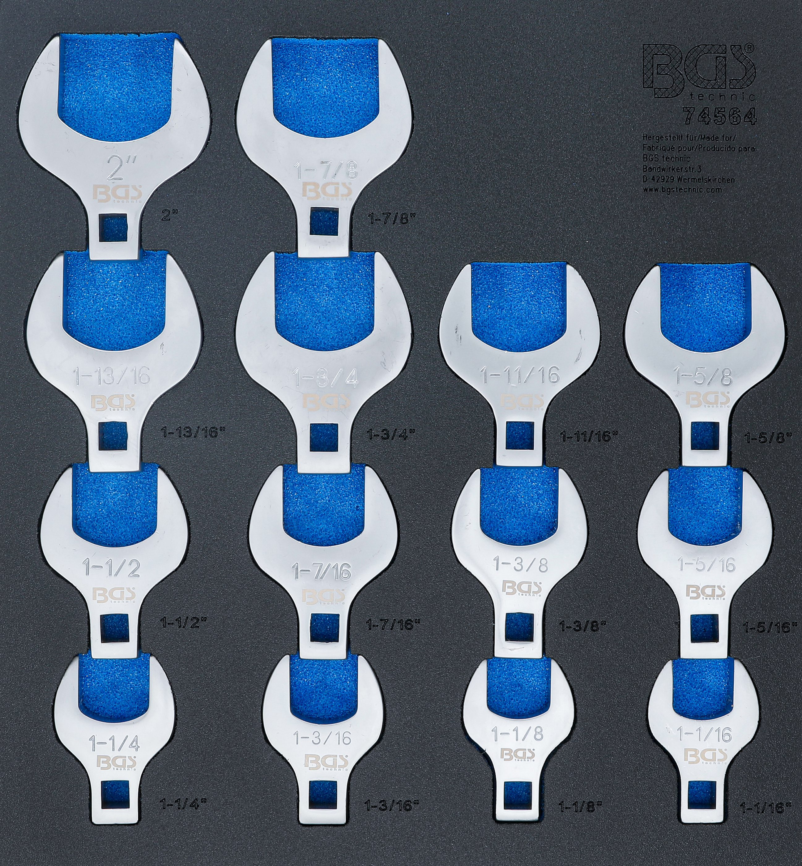 BGS Werkstattwageneinlage 2/3: Hahnenfußschlüssel-Satz | Antrieb Innenvierkant 12,5 mm (1/2") | Zollgrößen | 14-tlg.