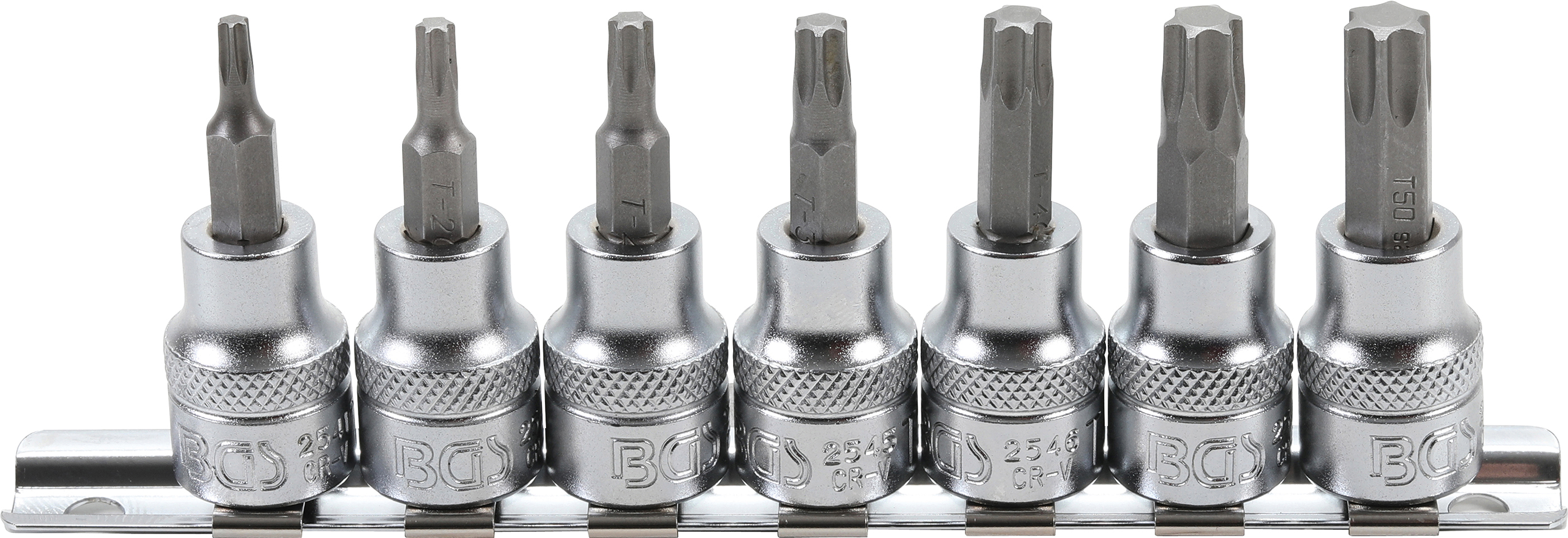 BGS Bit-Einsatz-Satz | Antrieb Innenvierkant 10 mm (3/8") | T-Profil (für Torx) T15 - T50 | 7-tlg.