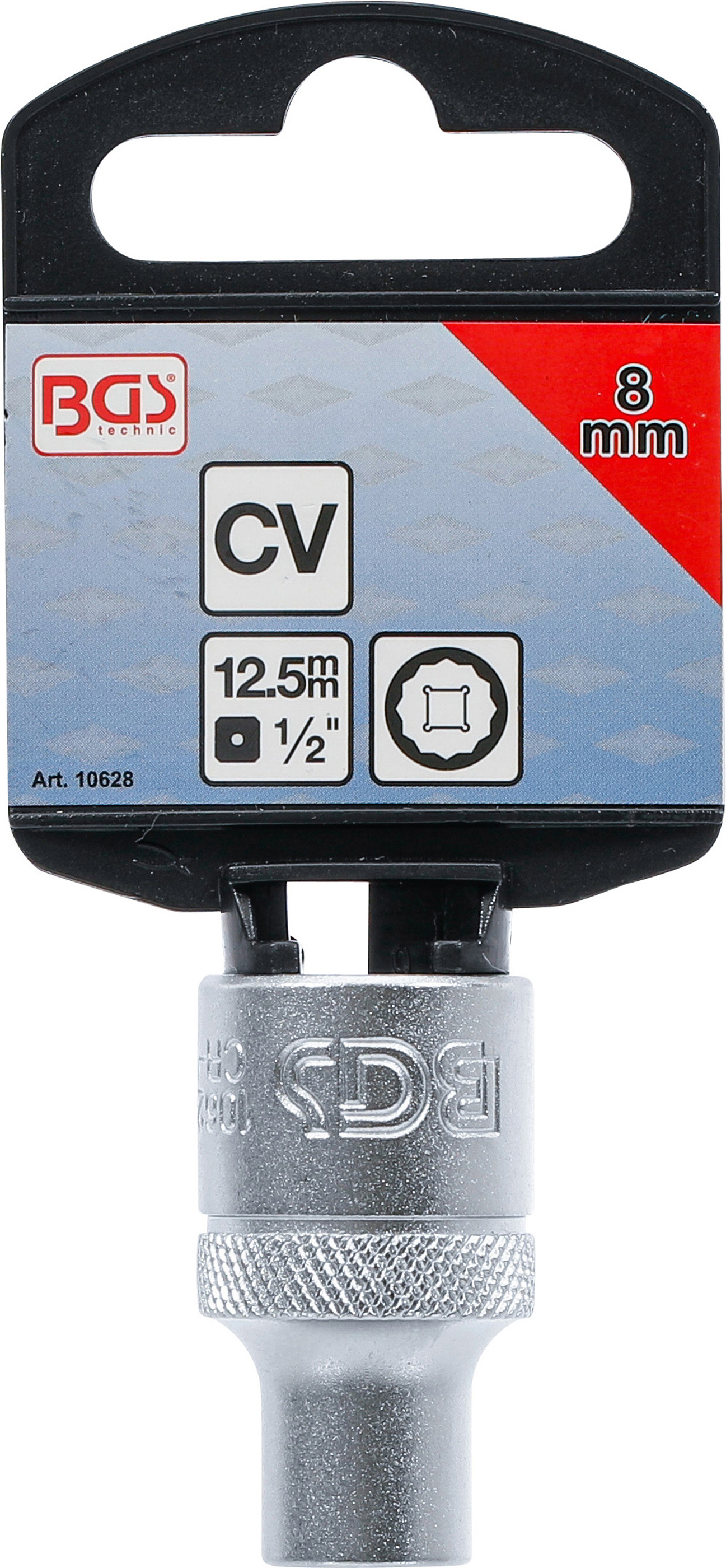 BGS Steckschlüssel-Einsatz Zwölfkant | Antrieb Innenvierkant 12,5 mm (1/2") | SW 8 mm