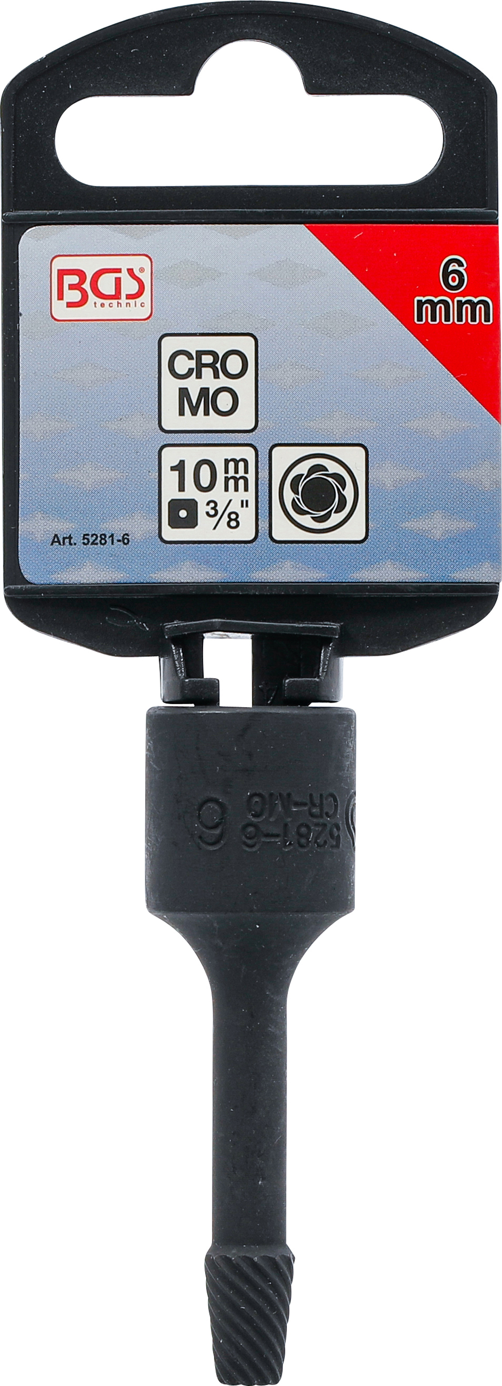 BGS Spiral-Profil-Steckschlüssel-Einsatz / Schraubenausdreher | Antrieb Innenvierkant 10 mm (3/8") | 6 mm