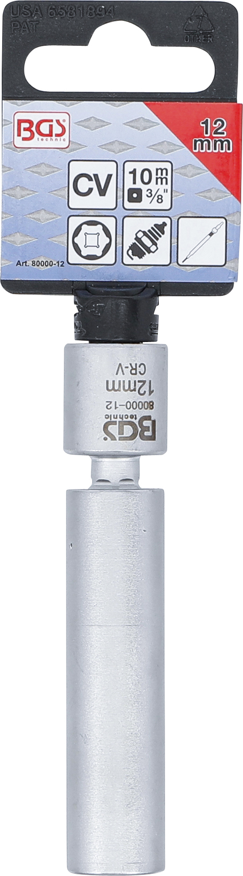 BGS Glüh- und Zündkerzen-Gelenk-Einsatz | Antrieb Innenvierkant 10 mm (3/8") | SW 12 mm
