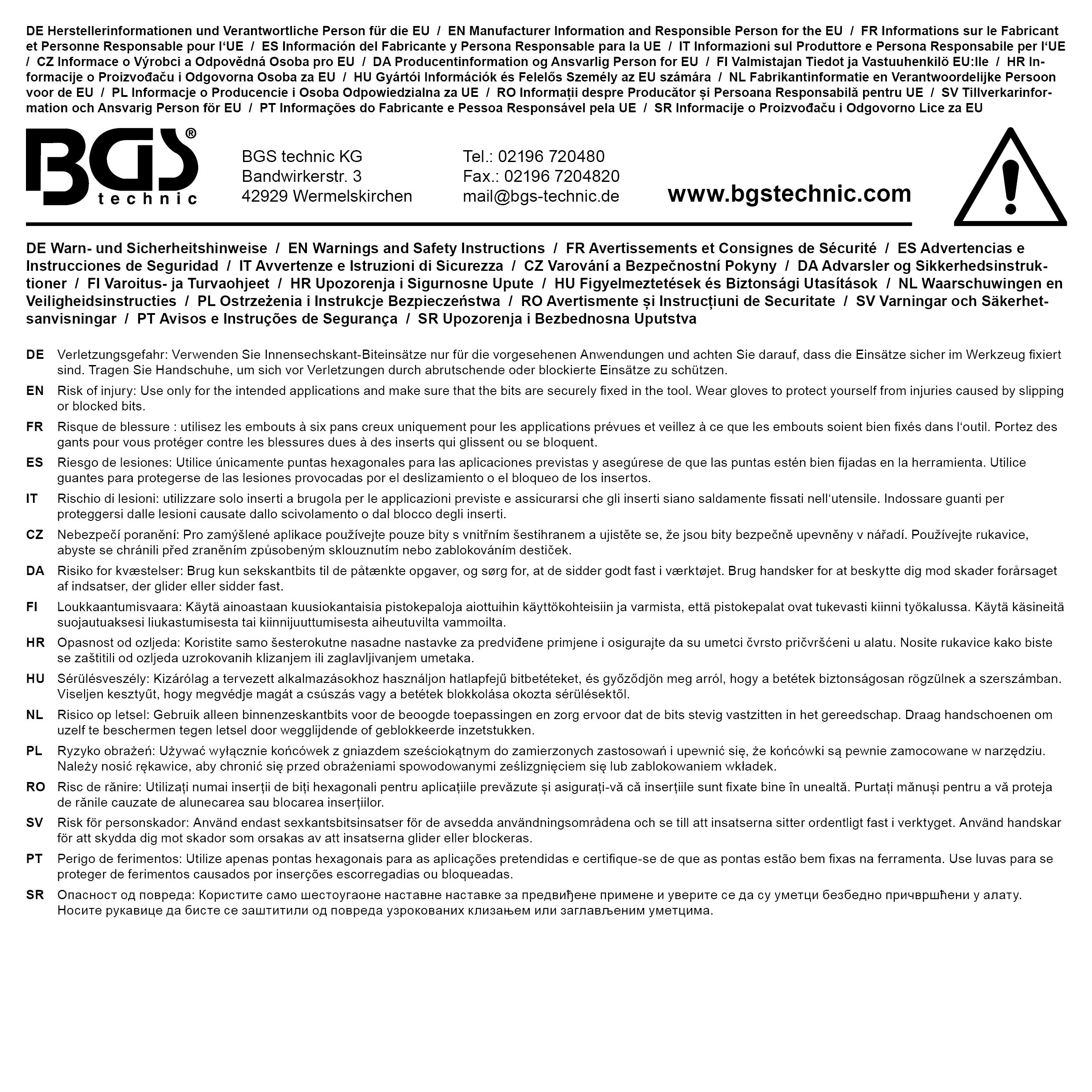 BGS Bit-Einsatz | Antrieb Innenvierkant 6,3 mm (1/4") | Innensechskant mit Bohrung 2 mm