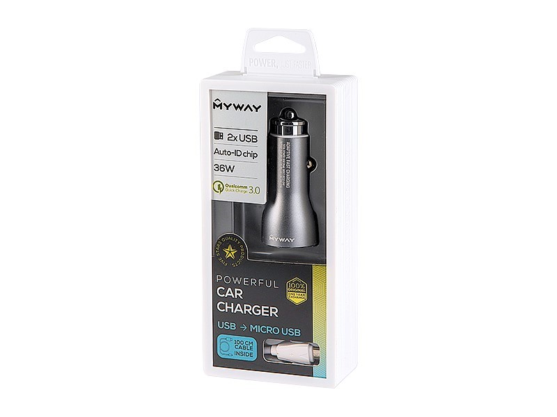 Myway Car Charger Auto Schnell-Ladestecker 2x USB + USB Ladekabel GRATIS