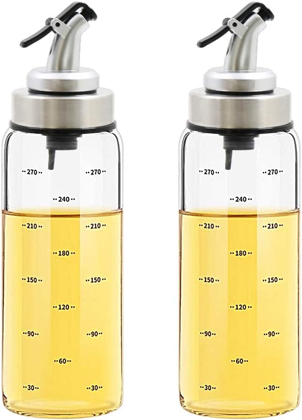 Olivenöl-Essigspender, 266 ml, Glasflaschen für Gewürze, Ausgießer, flüssiges Kochen mit auslaufsich
